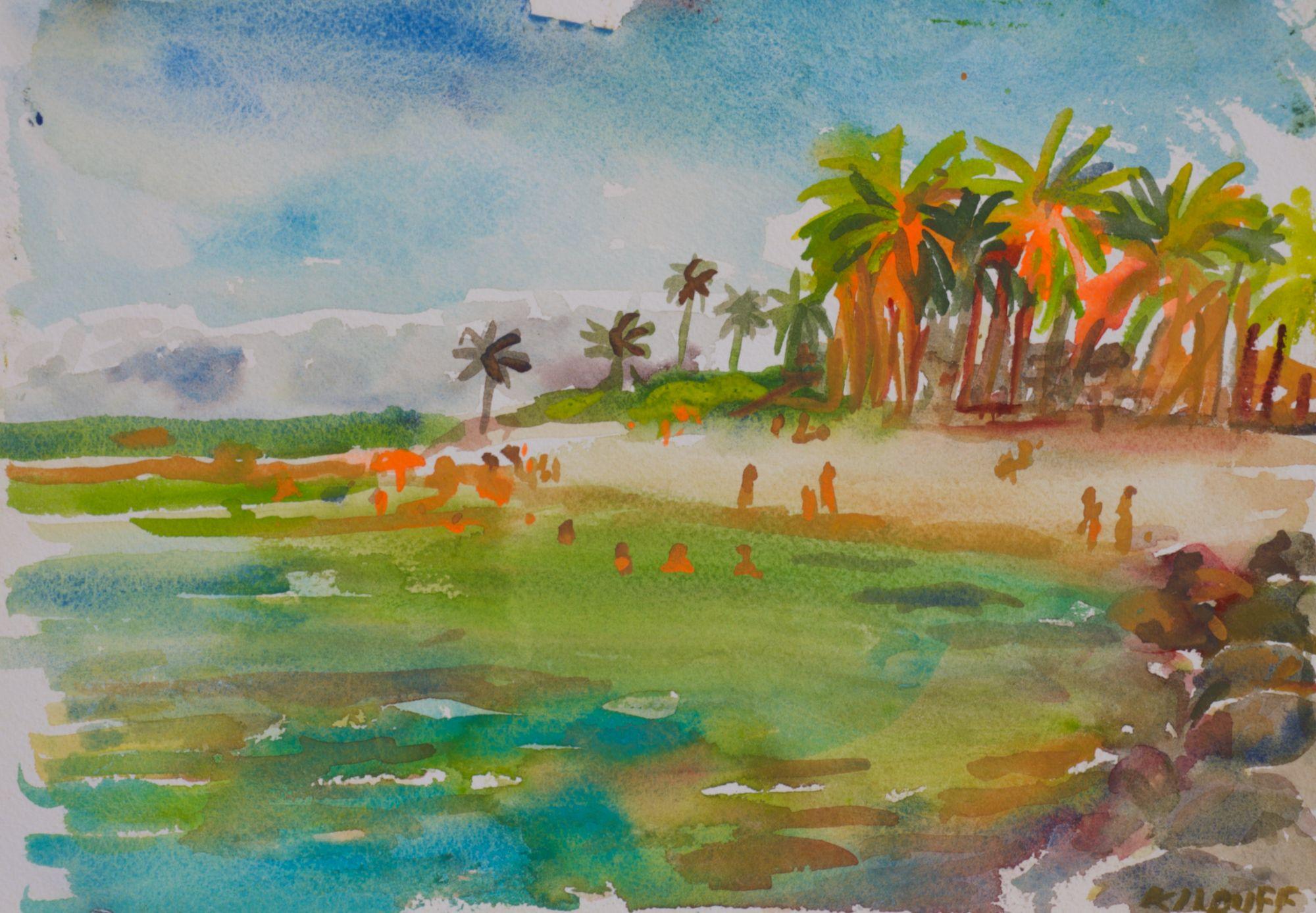 Beach d'El Escambron, peinture, aquarelle sur papier aquarelle - Art de John Kilduff