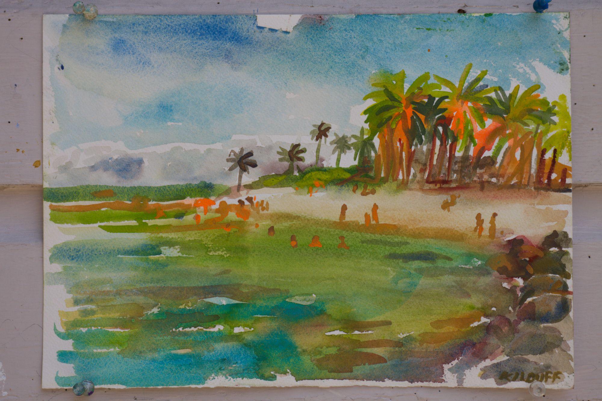 El Escambron Strand, Gemälde, Aquarell auf Aquarellpapier (Impressionismus), Art, von John Kilduff