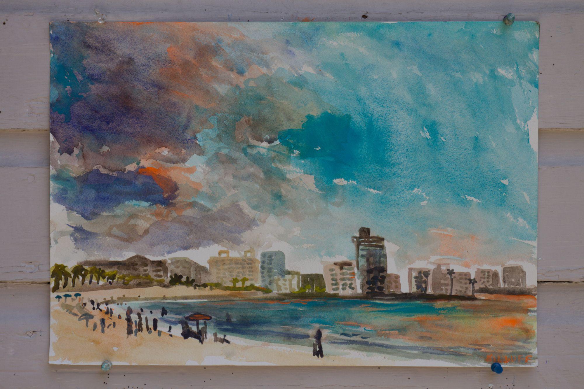 Carolina Beach, San Juan, P.R., Gemälde, Aquarell auf Papier (Impressionismus), Art, von John Kilduff