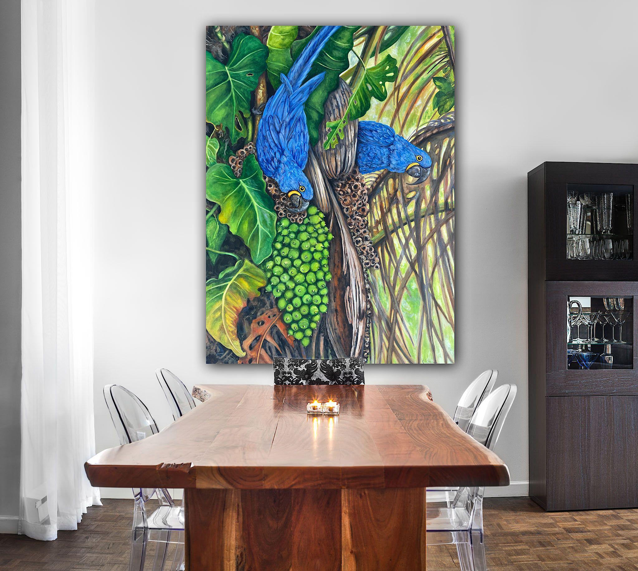 Hyacinth Macaws, Painting, Watercolor on Canvas For Sale 2