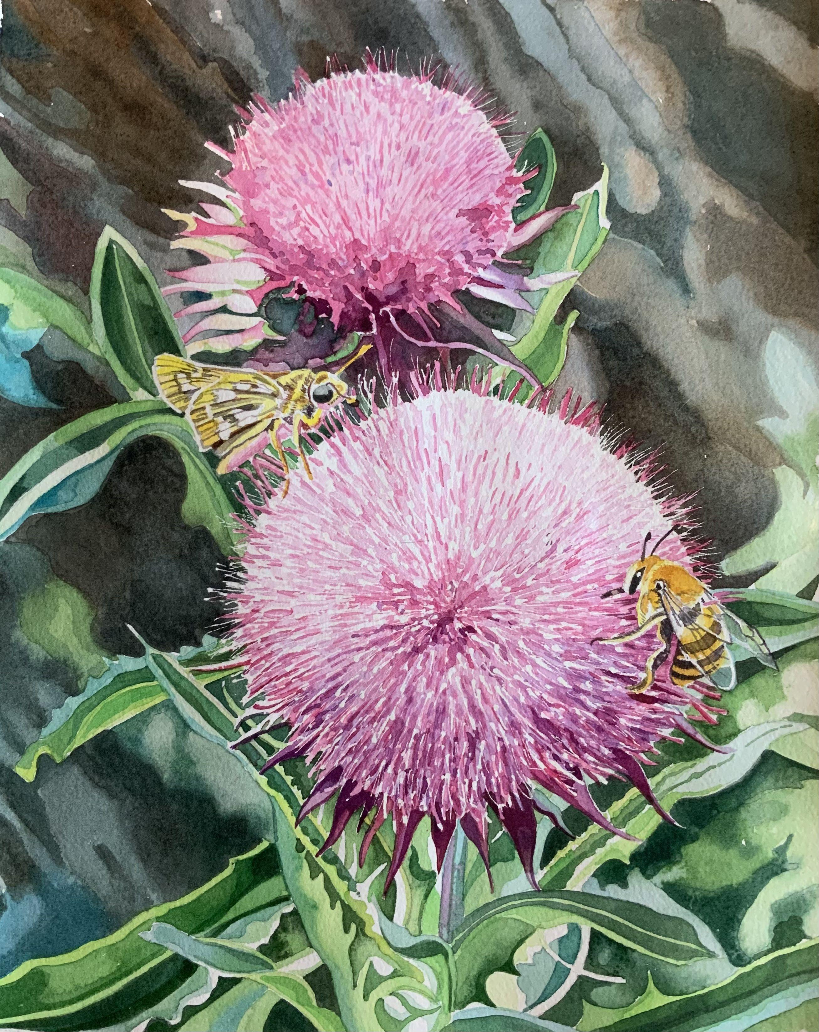 Meet You at the Thistle Blossom, Painting, Watercolor on Watercolor Paper - Art by Leslie White