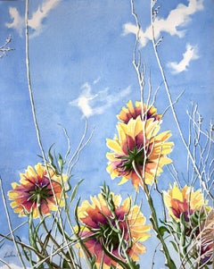 Wildflowers Reaching for the Clouds, peinture, aquarelle sur papier aquarelle