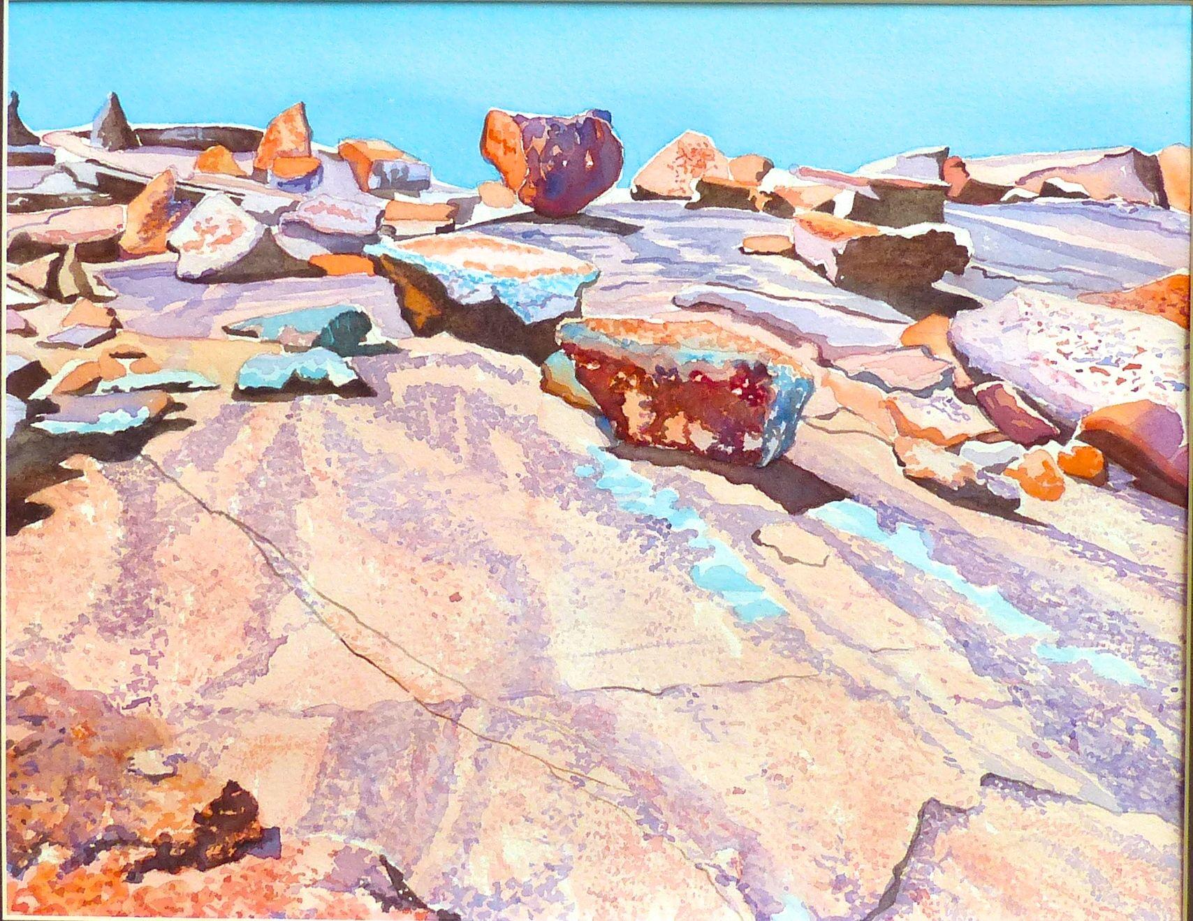 Hiking Enchanted Rock, Painting, Watercolor on Watercolor Paper - Art by Leslie White