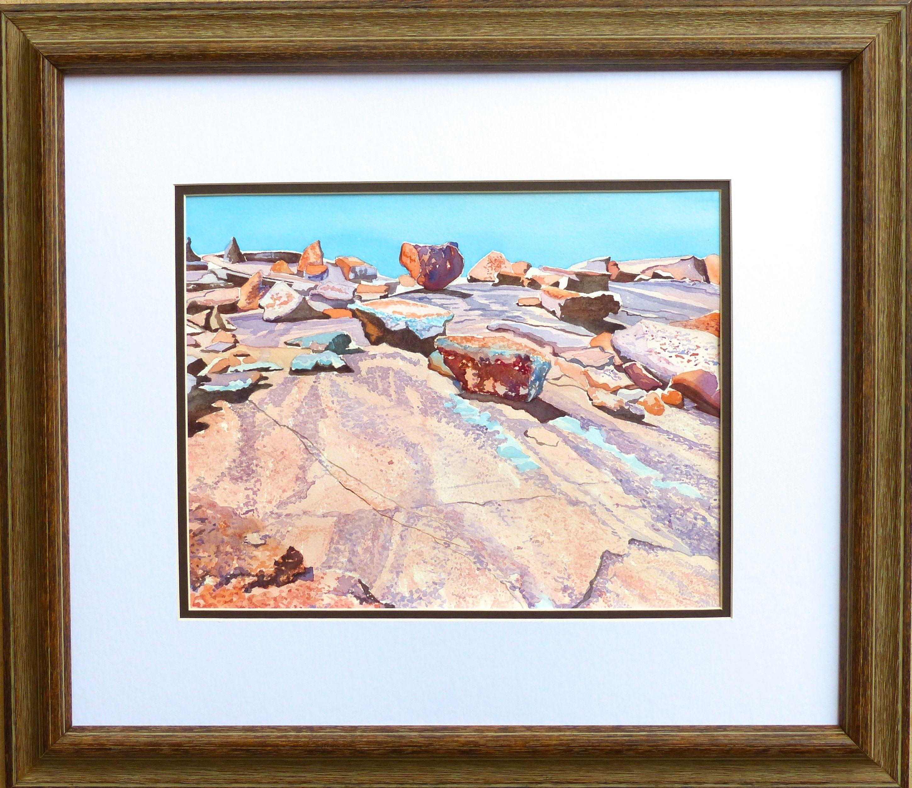 Hiking Enchanted Rock, Painting, Watercolor on Watercolor Paper - Realist Art by Leslie White