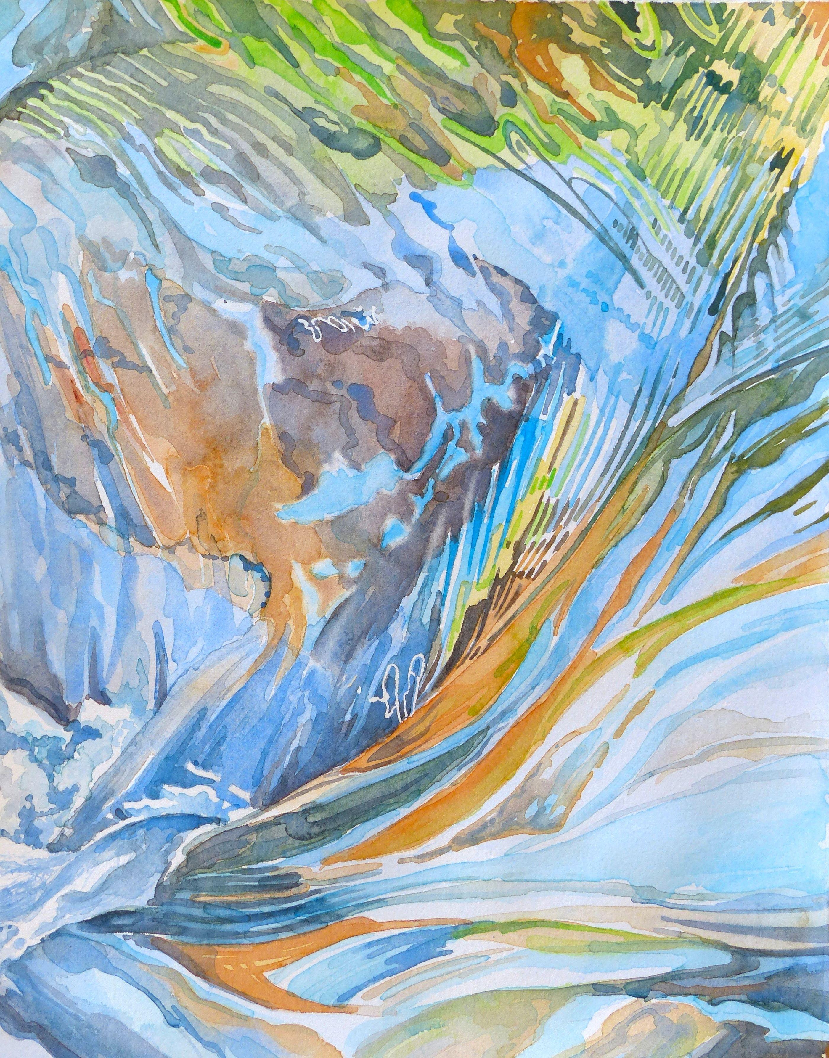 Flowing Water, Painting, Watercolor on Watercolor Paper - Art by Leslie White
