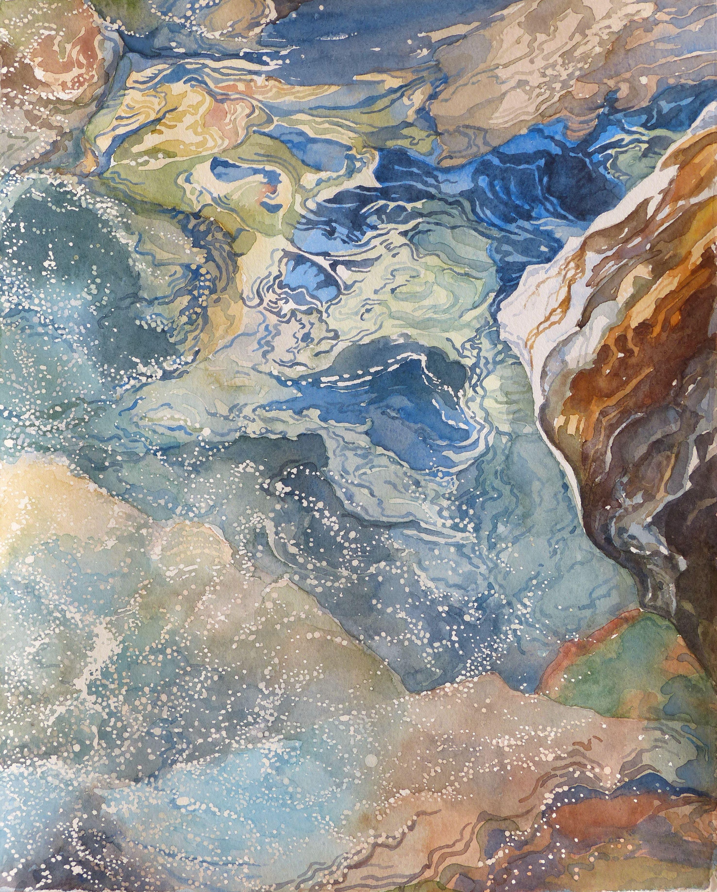 Sparkling Creek, Painting, Watercolor on Watercolor Paper - Art by Leslie White