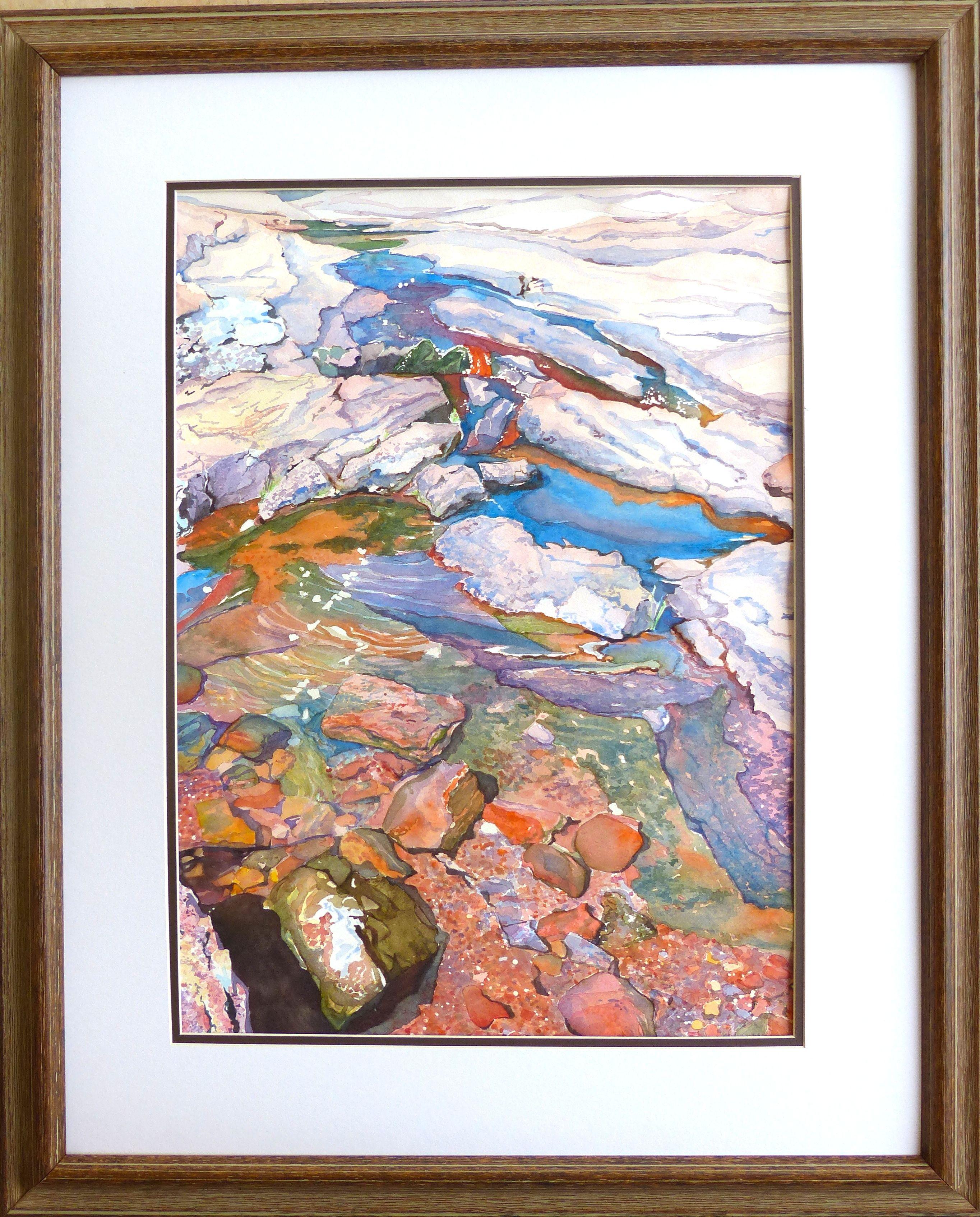 Stream at Enchanted Rock, Painting, Watercolor on Watercolor Paper - Realist Art by Leslie White