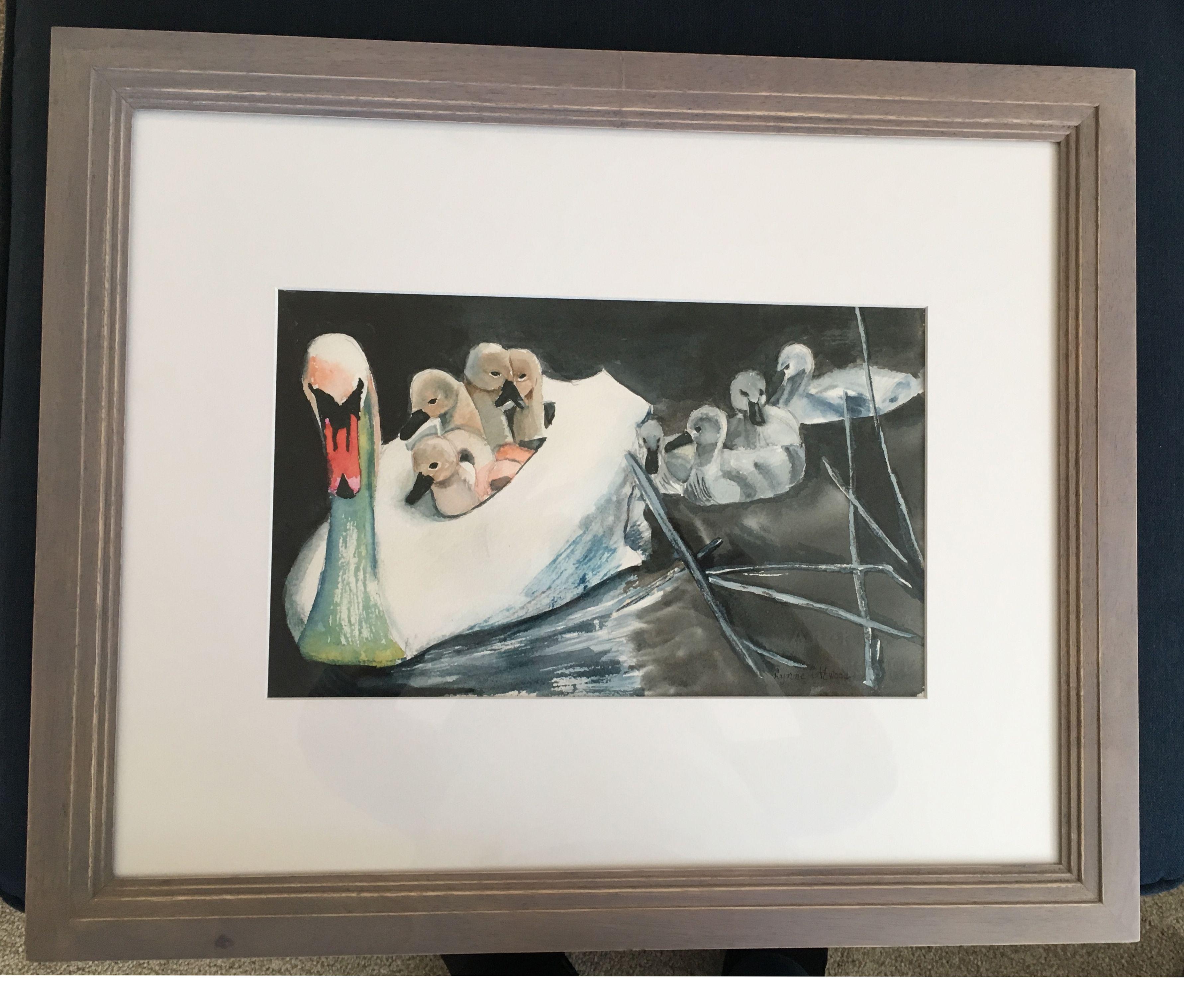 Swan and Cygnets, Painting, Watercolor on Watercolor Paper - Realist Art by Lynne Atwood