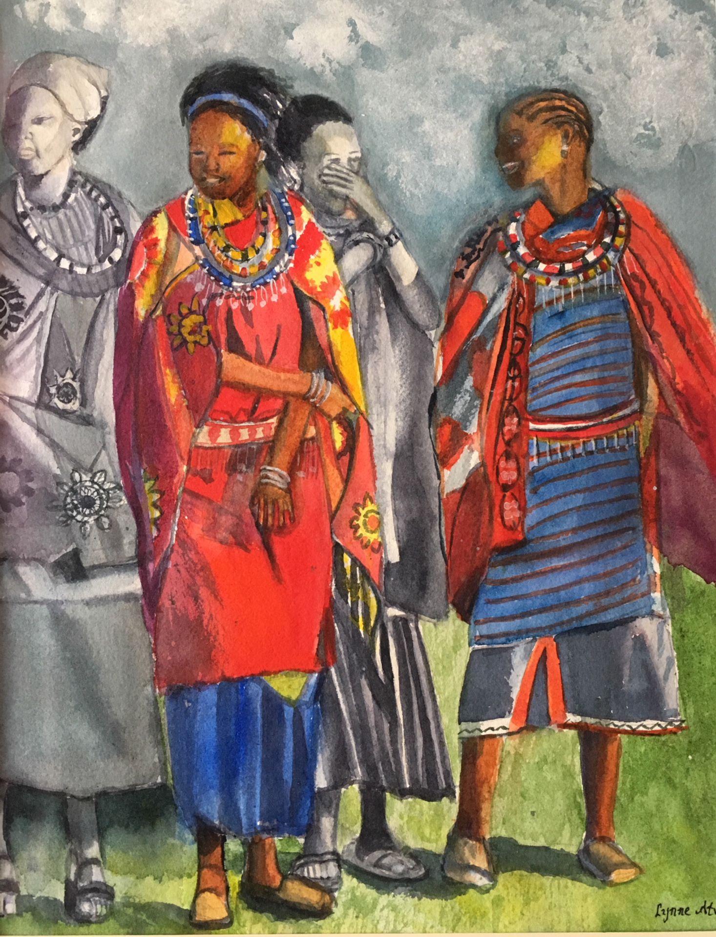 Masai Women, Painting, Watercolor on Watercolor Paper - Art by Lynne Atwood