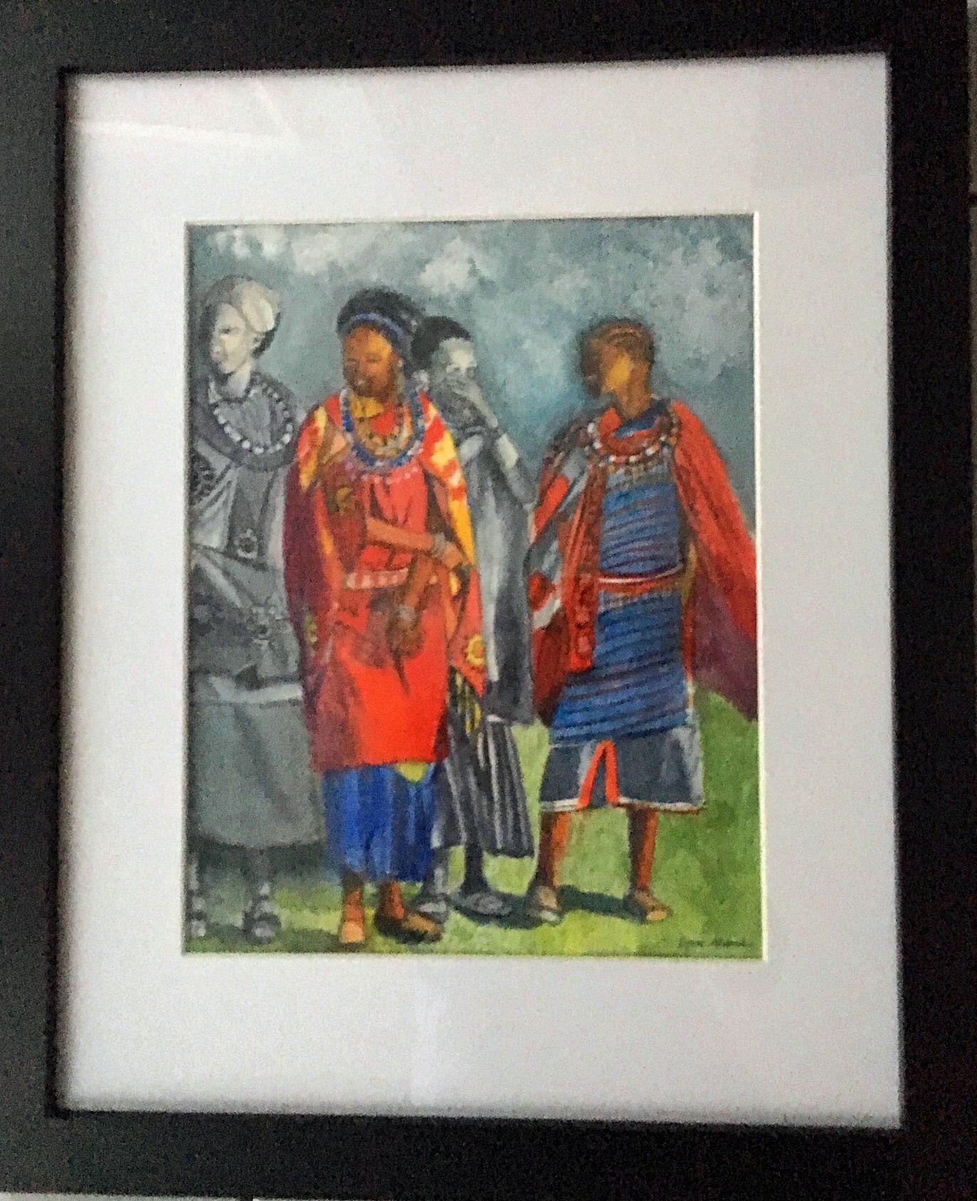 Masai Women, Painting, Watercolor on Watercolor Paper - Realist Art by Lynne Atwood