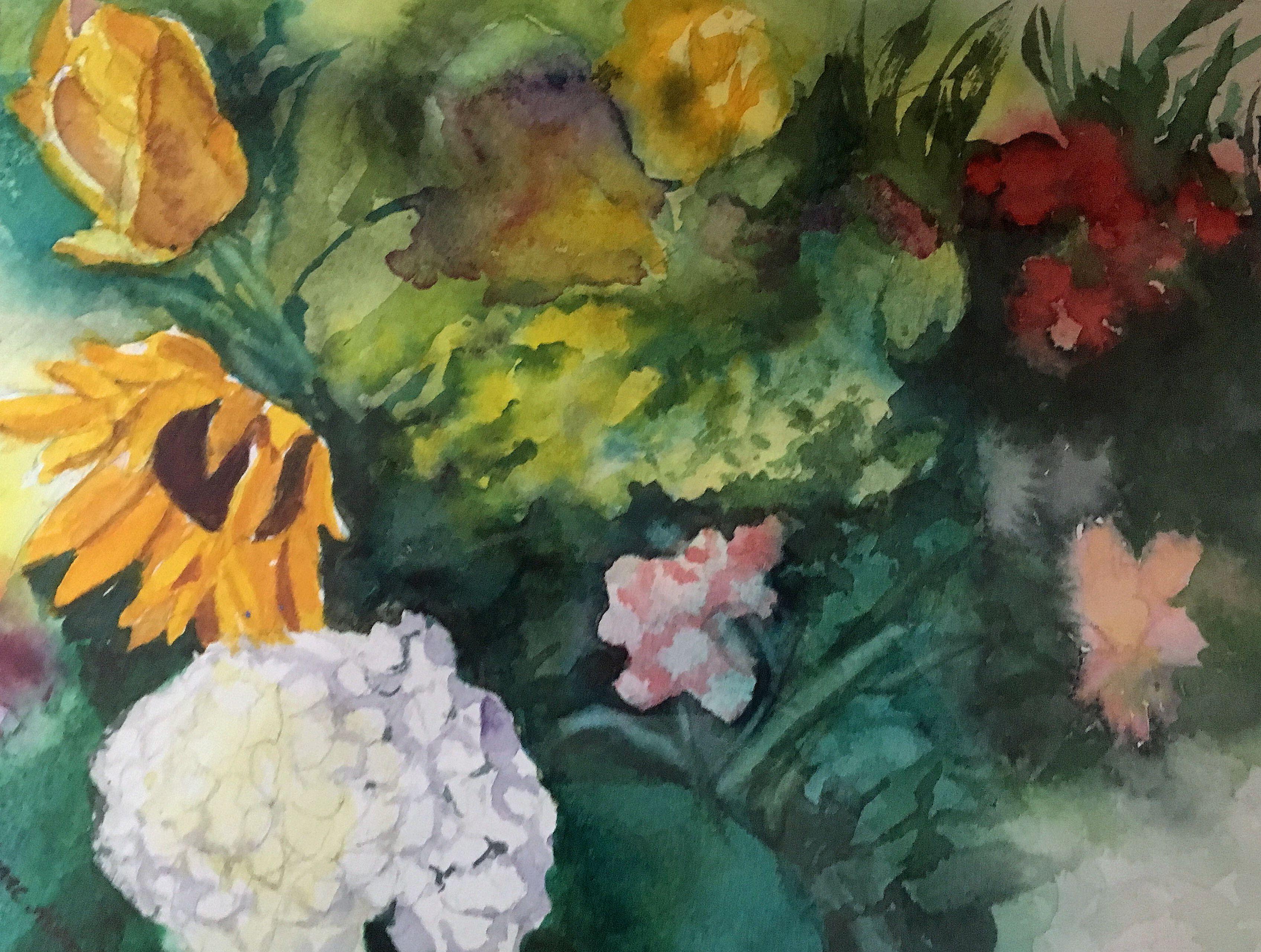 Accozzaglia di fiori, Pittura, Acquerello su carta - Art di Lynne Atwood