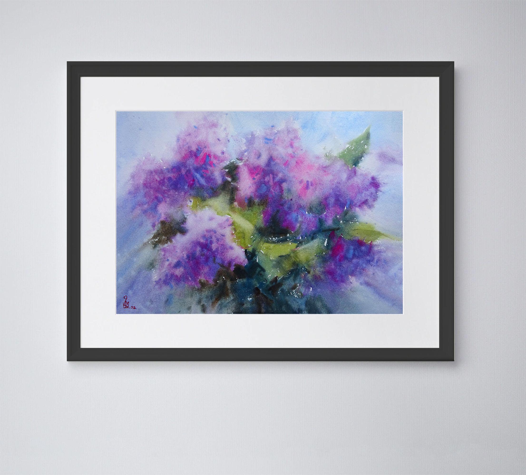 ''Lilac'', Painting, Watercolor on Watercolor Paper - Impressionist Art by Maksym Kisilov