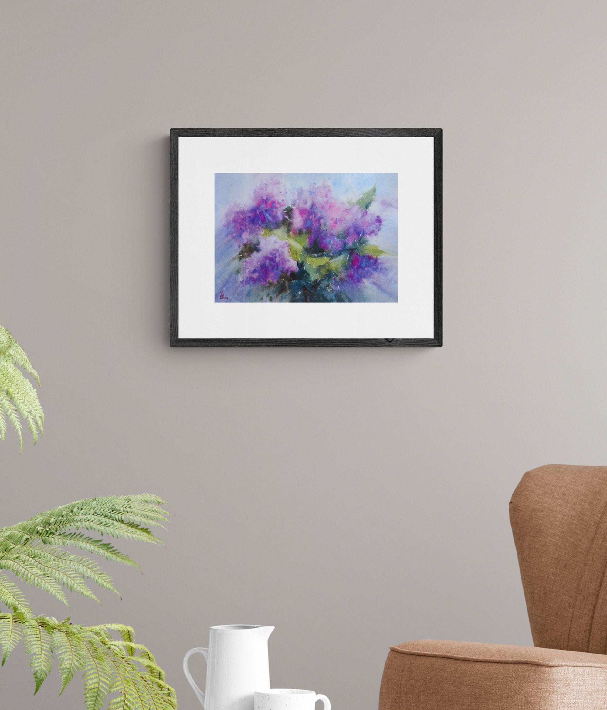 Excellent piece of original art.  Handmade Signed Painting.  Original watercolor painting by Ukrainian artist Maksym Kisilov    Title: ''Lilac''  Size: 11.4