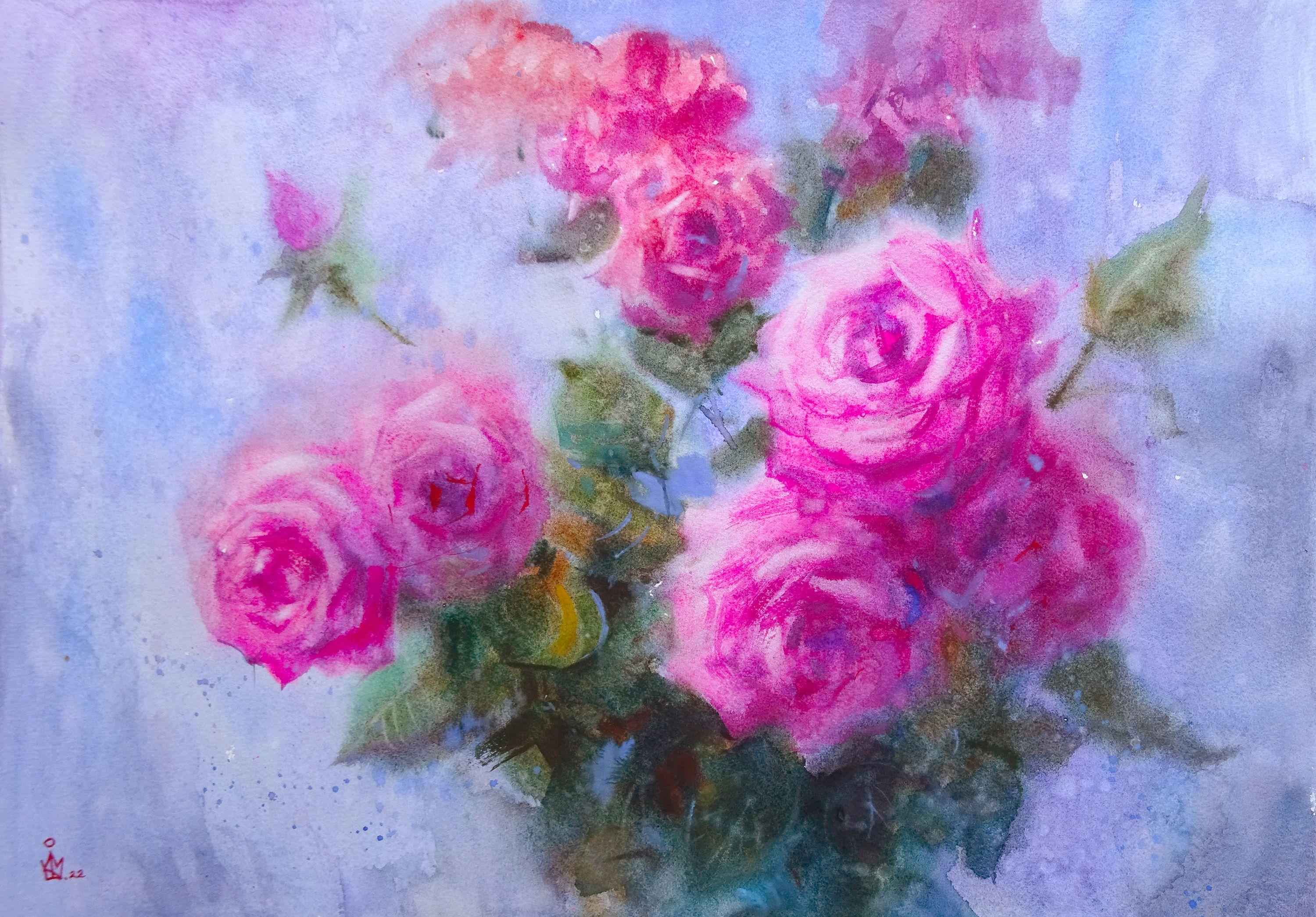 „Rosen“, Gemälde, Aquarell auf Aquarellpapier