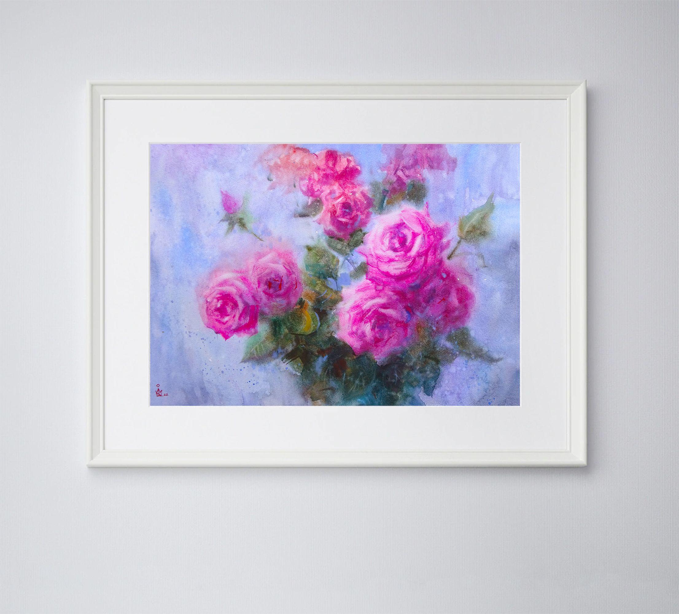 ''Roses'', Painting, Watercolor on Watercolor Paper - Realist Art by Maksym Kisilov