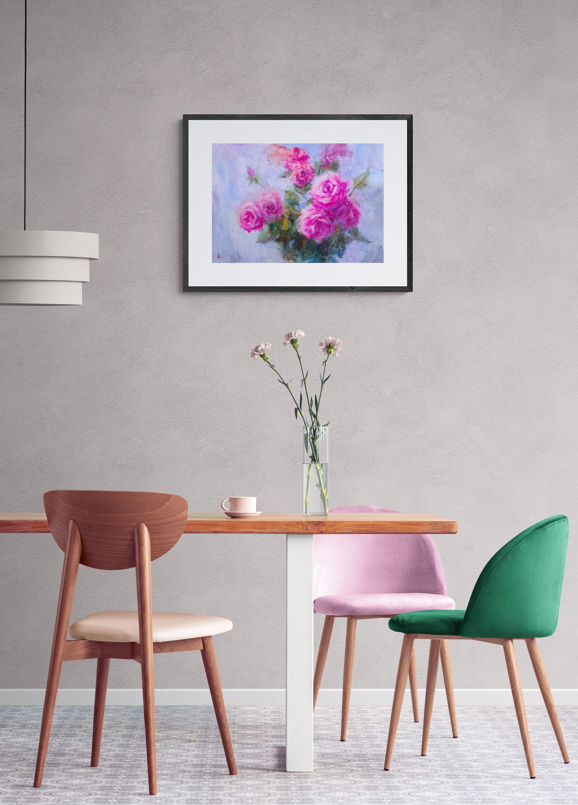 Excellent piece of original art.  Handmade Signed Painting.  Original watercolor painting by Ukrainian artist Maksym Kisilov    Title: ''Roses''  Size: 16.1