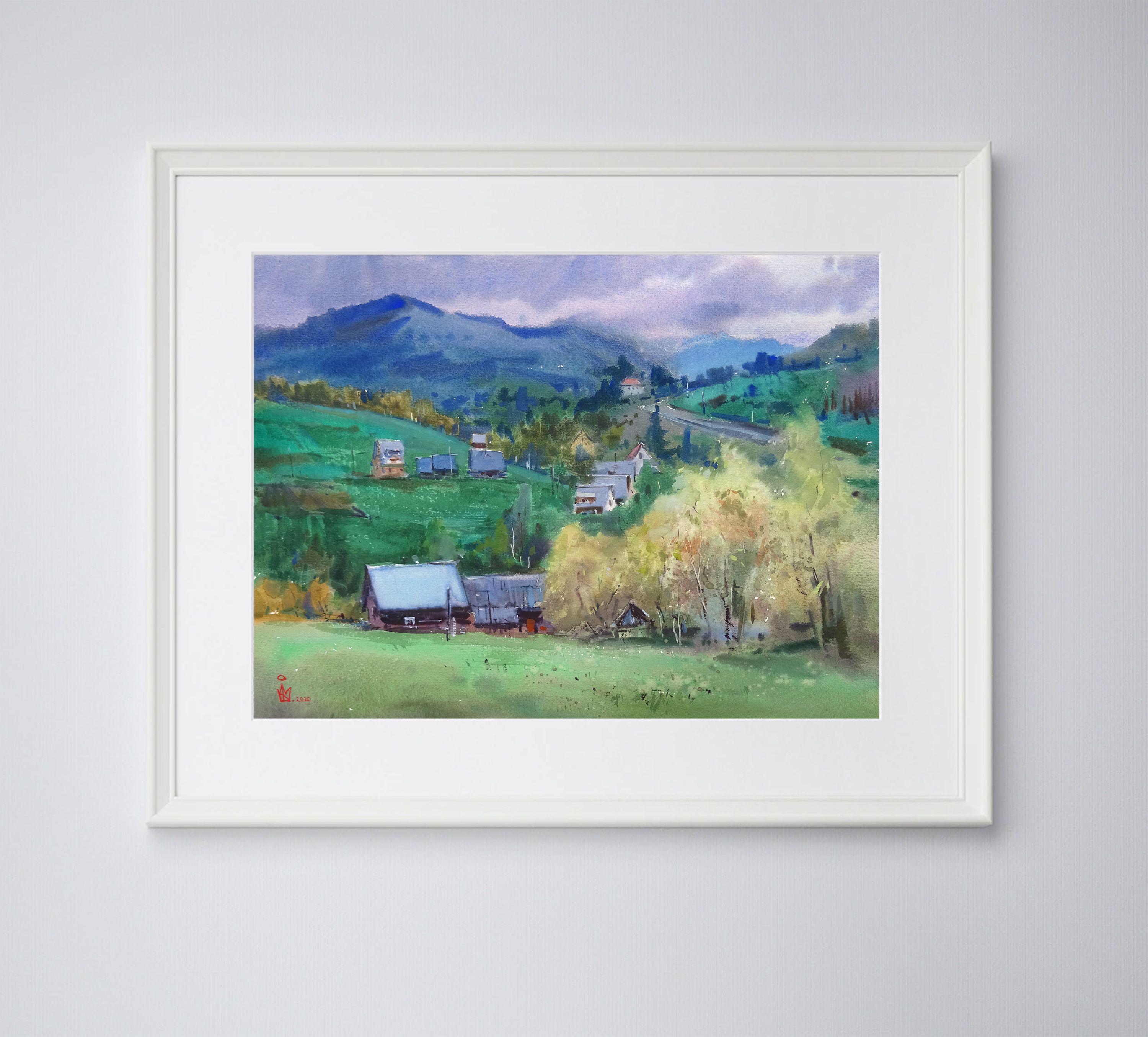 ''Beskydy'', Painting, Watercolor on Watercolor Paper - Impressionist Art by Maksym Kisilov
