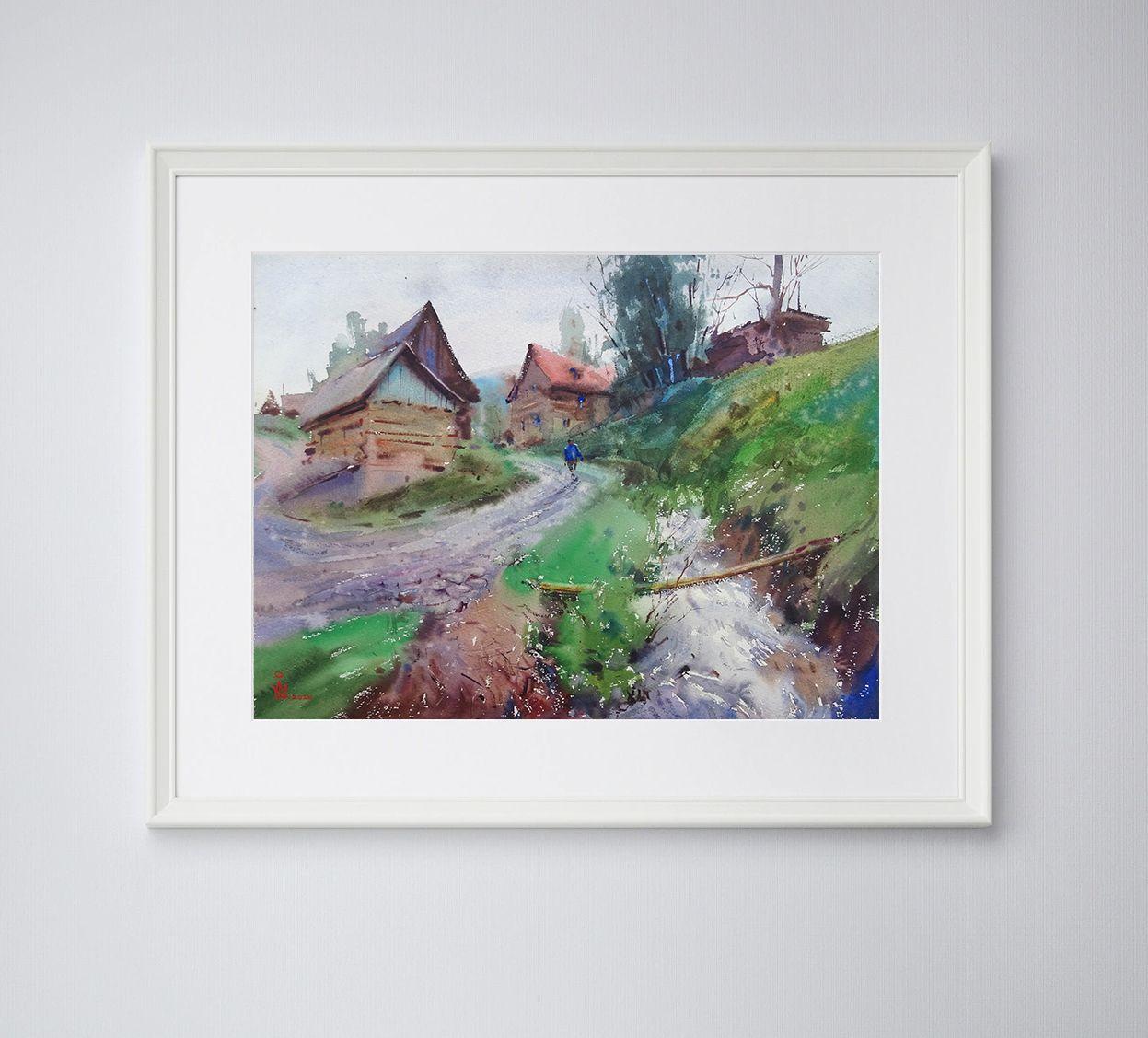 ''Street in Studenoy'', Painting, Watercolor on Watercolor Paper - Impressionist Art by Maksym Kisilov