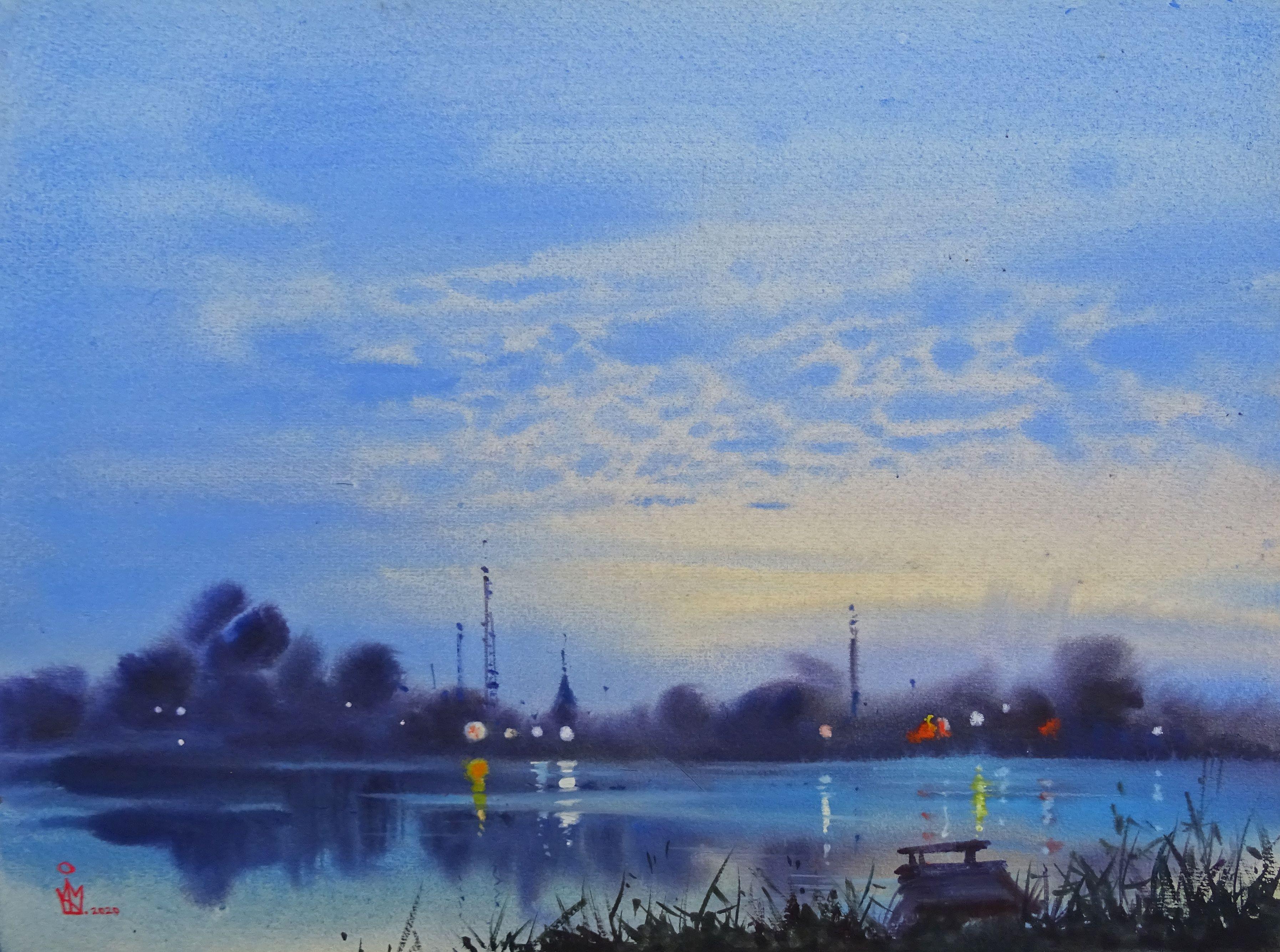 ''Una serata fantastica'', Pittura, Acquerello su carta acquerellata