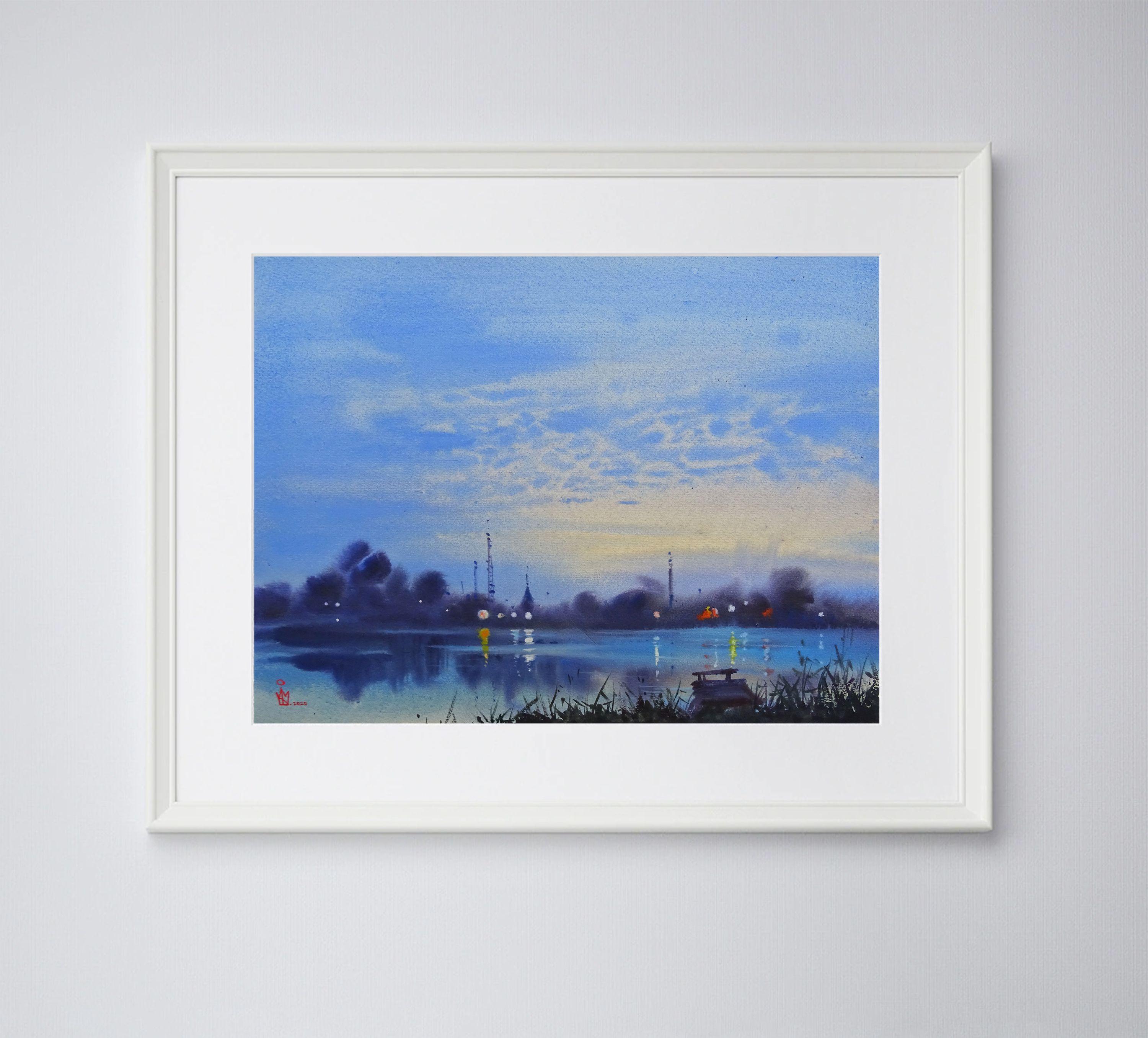 ''A fantastic evening'', Painting, Watercolor on Watercolor Paper - Impressionist Art by Maksym Kisilov