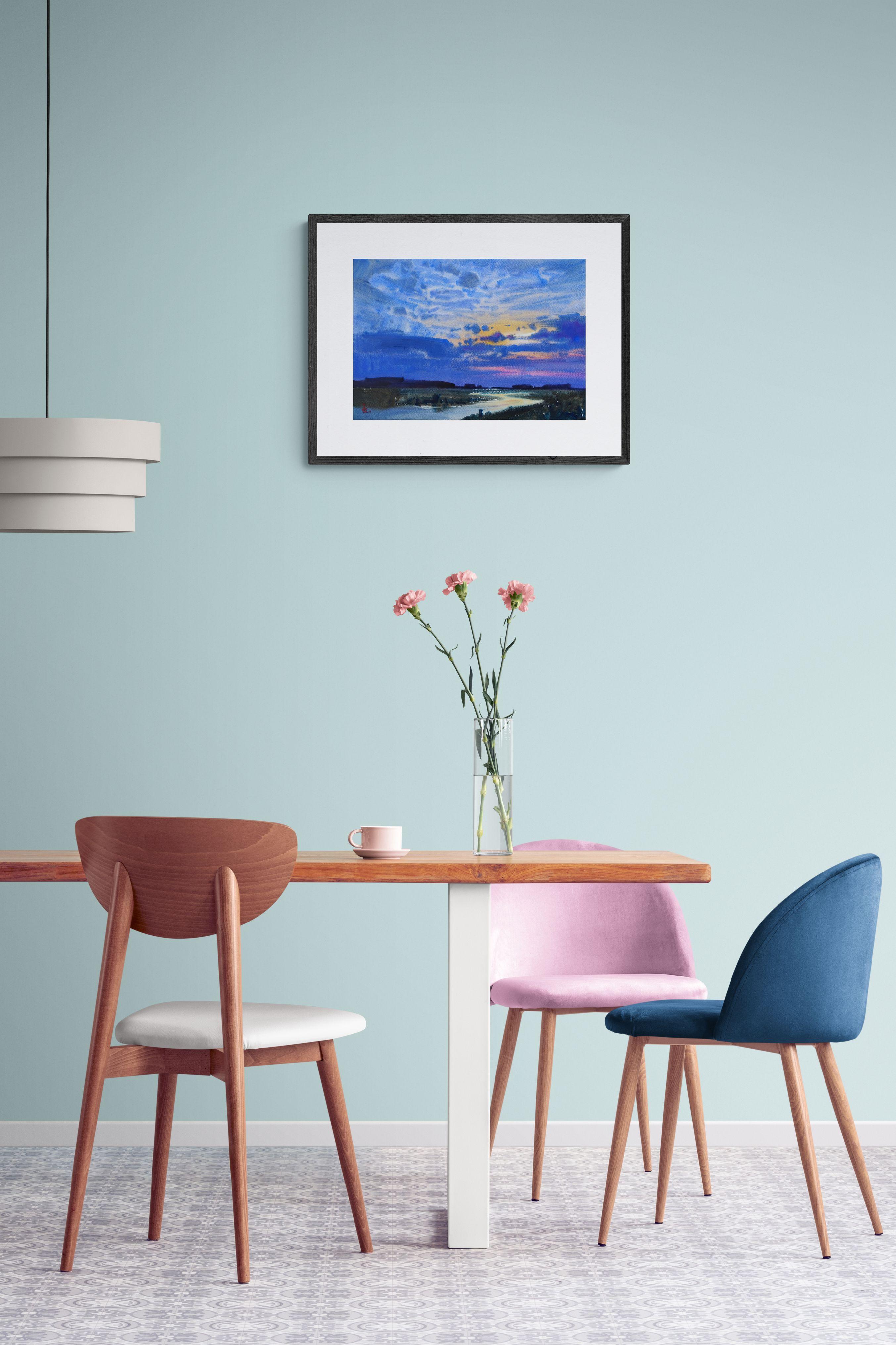 ''Tramonto sul fiume'', Pittura, Acquerello su carta in vendita 1