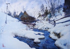 ''Winter stream'', Painting, Watercolor on Paper