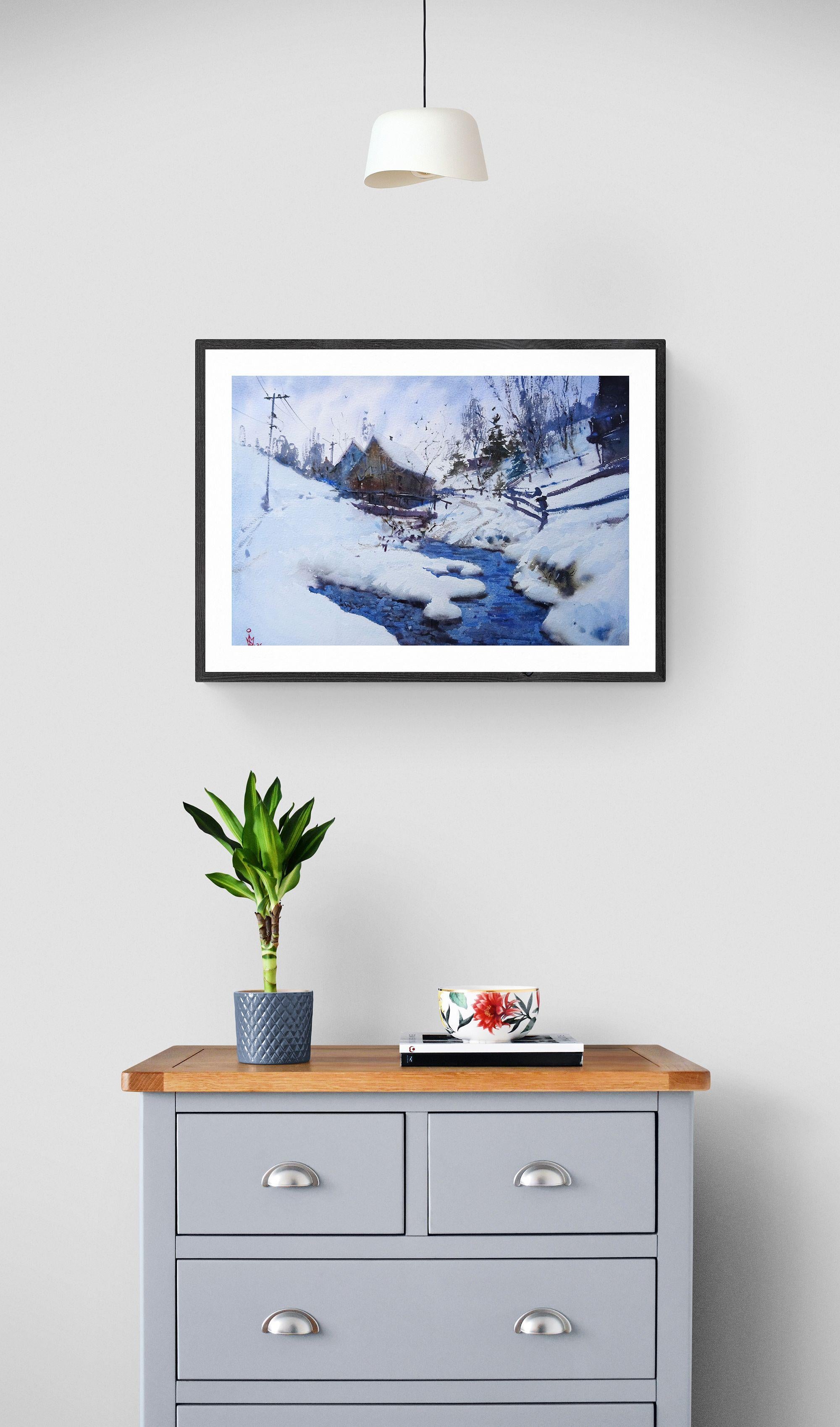 ''Winter stream'', Painting, Watercolor on Paper For Sale 1