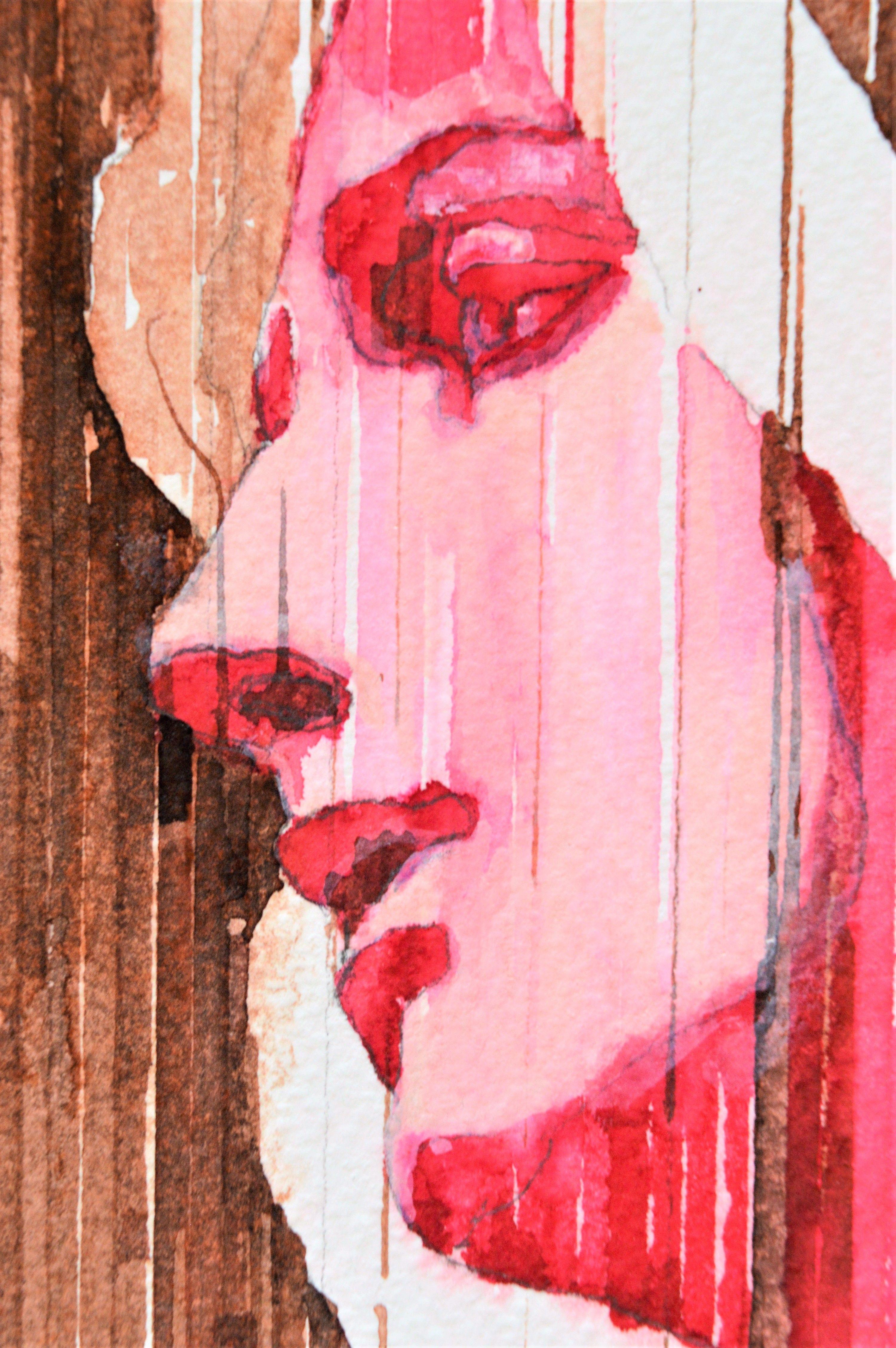 Interpretation I Virgin Mary, Drawing, Pen & Ink on Watercolor Paper For Sale 2