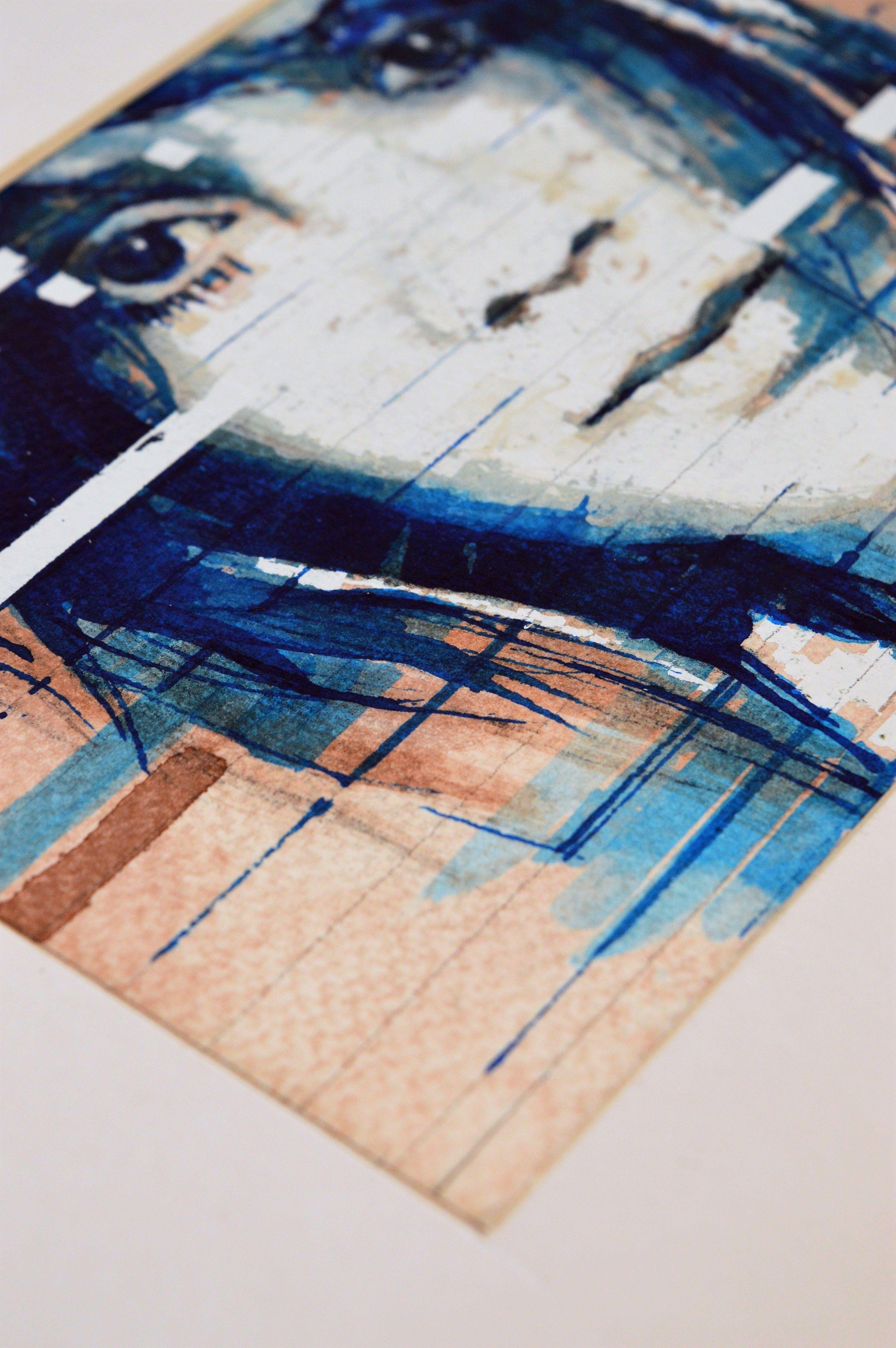 Interpretación I Niña de Ojos Grandes, Dibujo, Pluma y Tinta sobre Papel Acuarela en venta 1