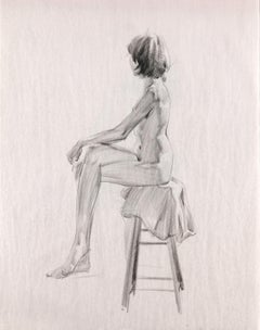 2017020802 Girl Sitting On Stool, Drawing, Charcoal on Paper