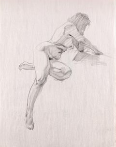 2017010801 Sitting Female Side View, Drawing, Charcoal on Paper