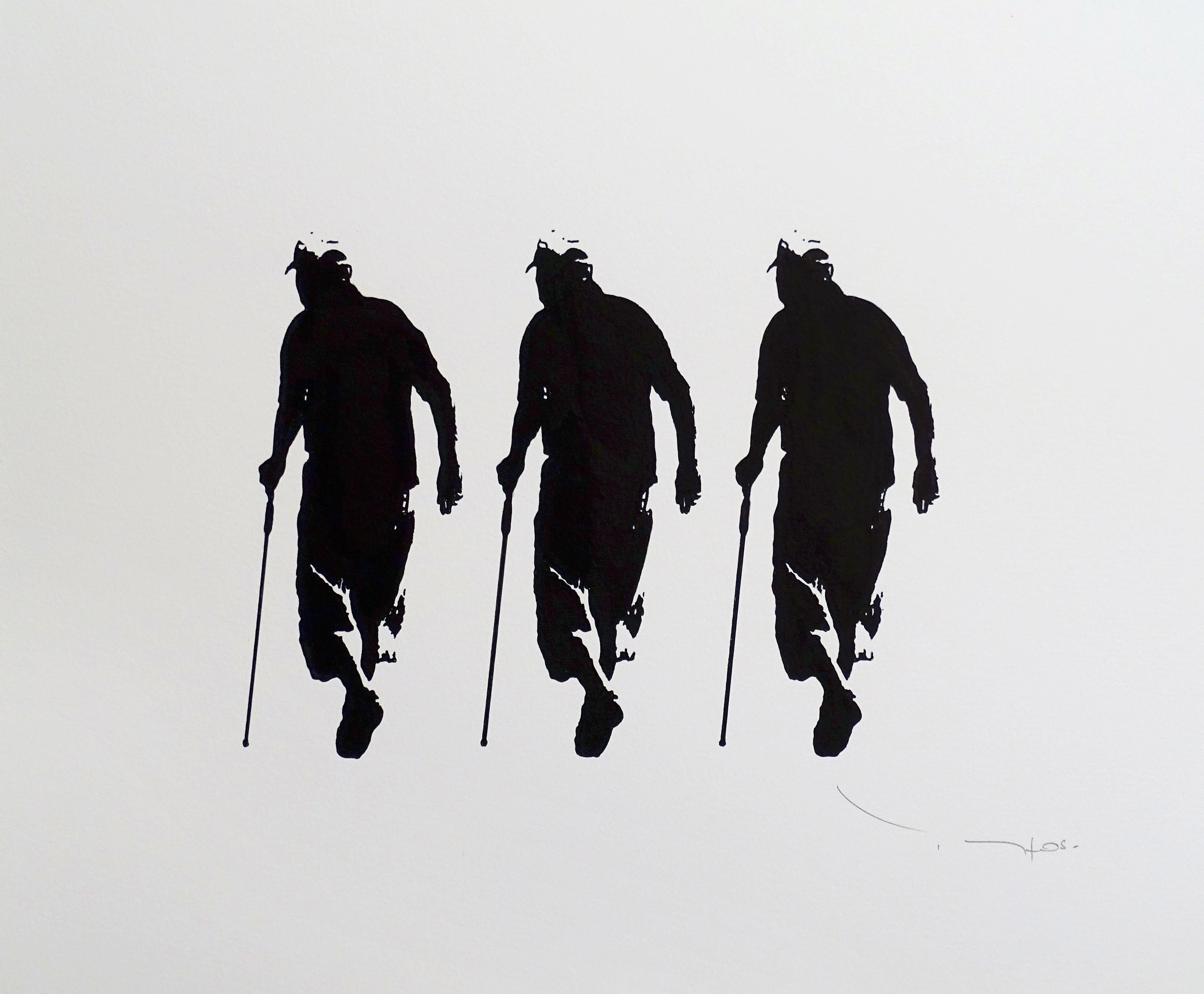 Tehos - Three old men with canes, Drawing, Pen & Ink on Paper