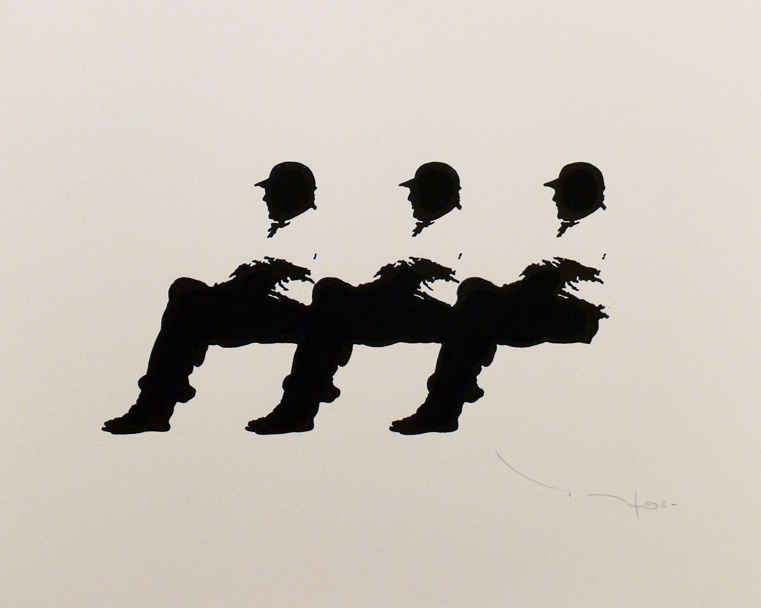 Tehos - Tre uomini su una panchina 15, Disegno, penna e inchiostro su carta - Art di Tehos Frederic Camilleri