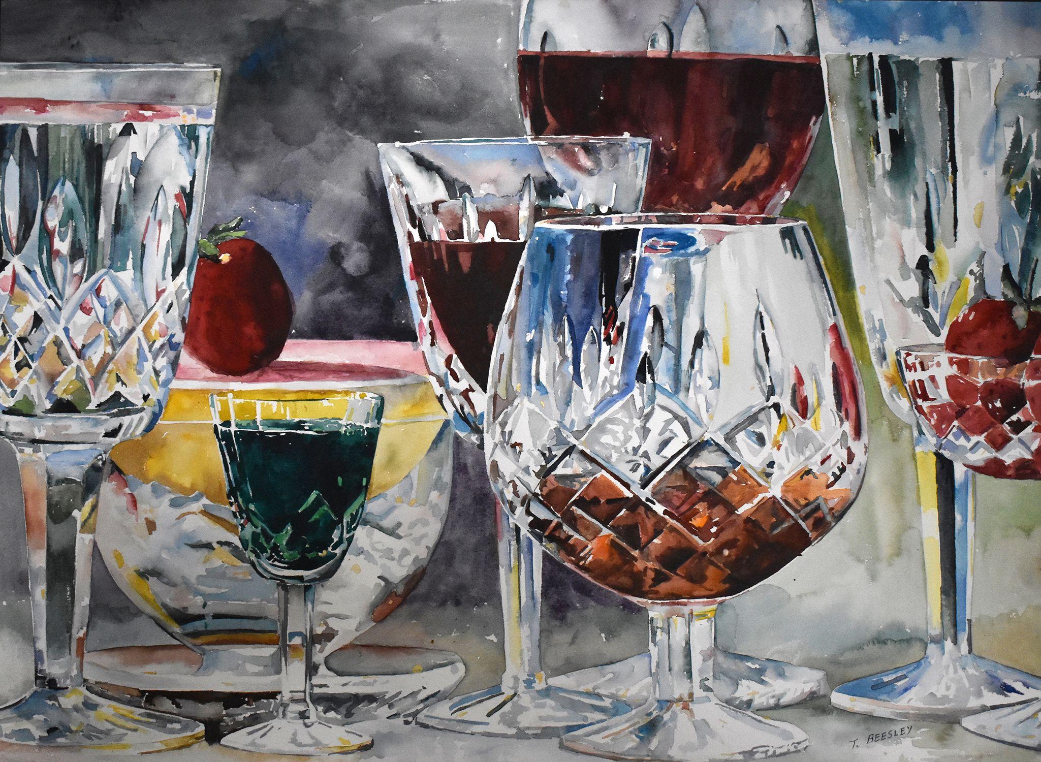 Brunch du dimanche, peinture, aquarelle sur papier - Art de Terrece Beesley