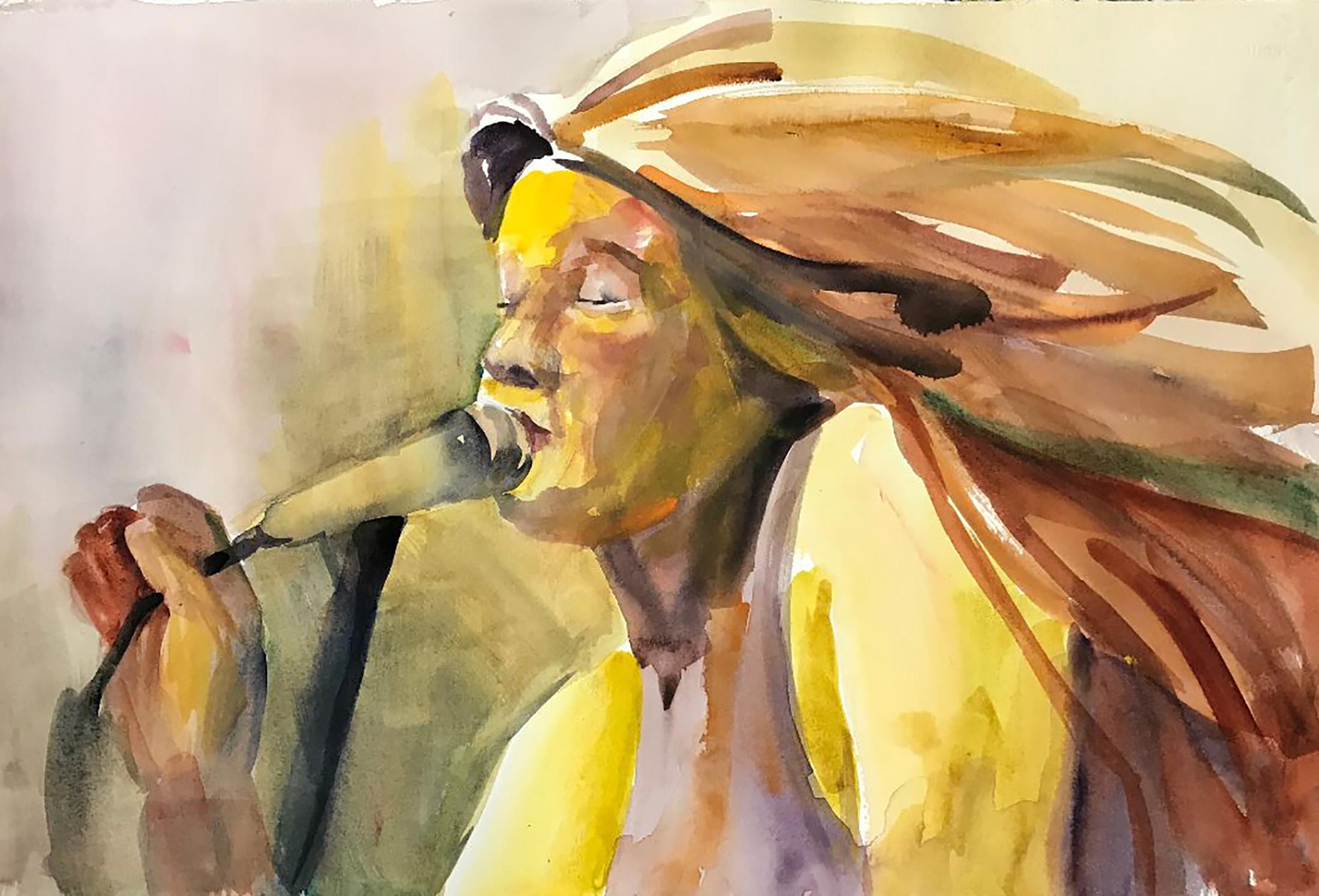 Rock Star, Pittura, Acquerello su carta acquerellata - Art di Terrece Beesley