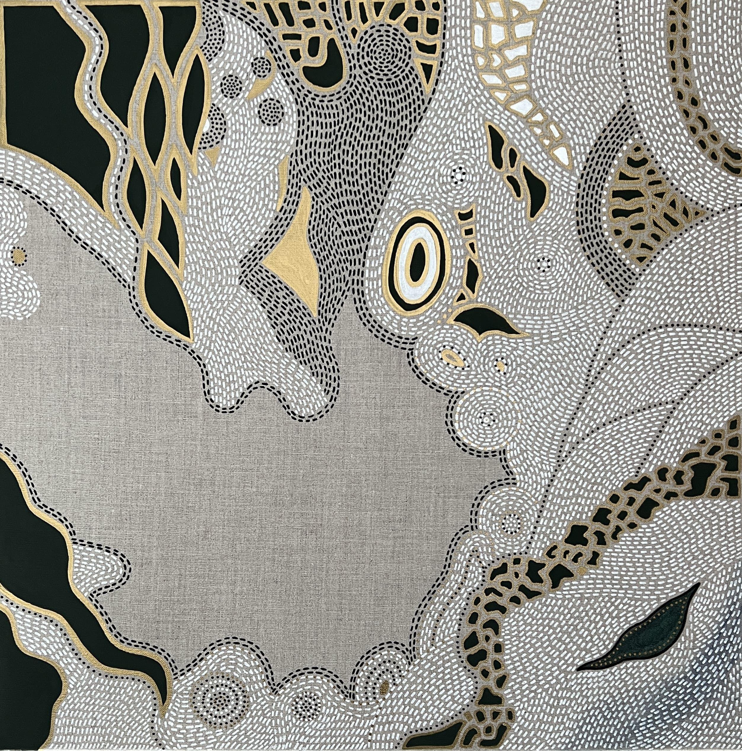 Journey  Tantra Painting, Painting, Watercolor on Canvas - Gray Abstract Drawing by Trishla Jain