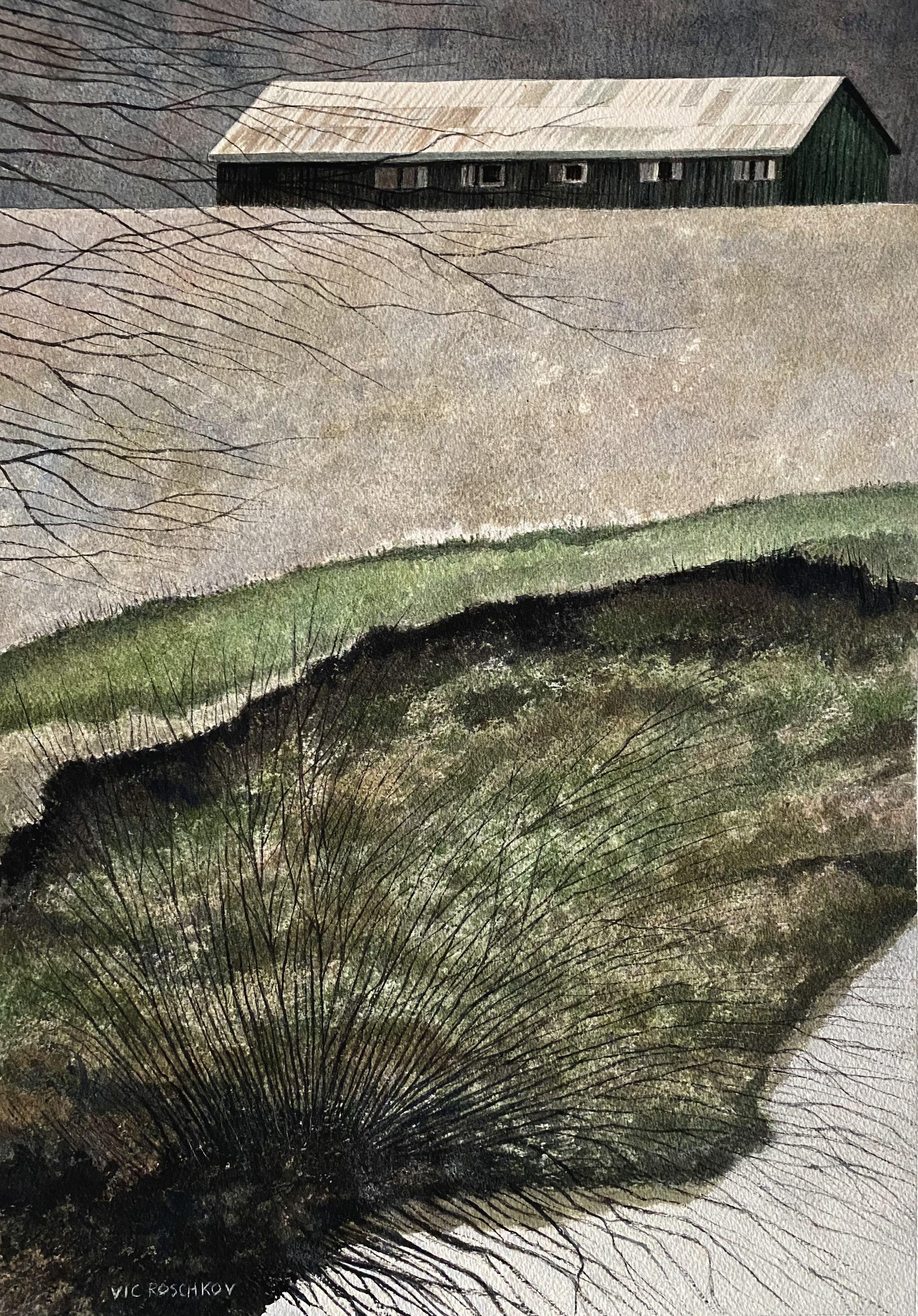 Riverbank, peinture, aquarelle sur papier aquarelle - Art de Victor Roschkov