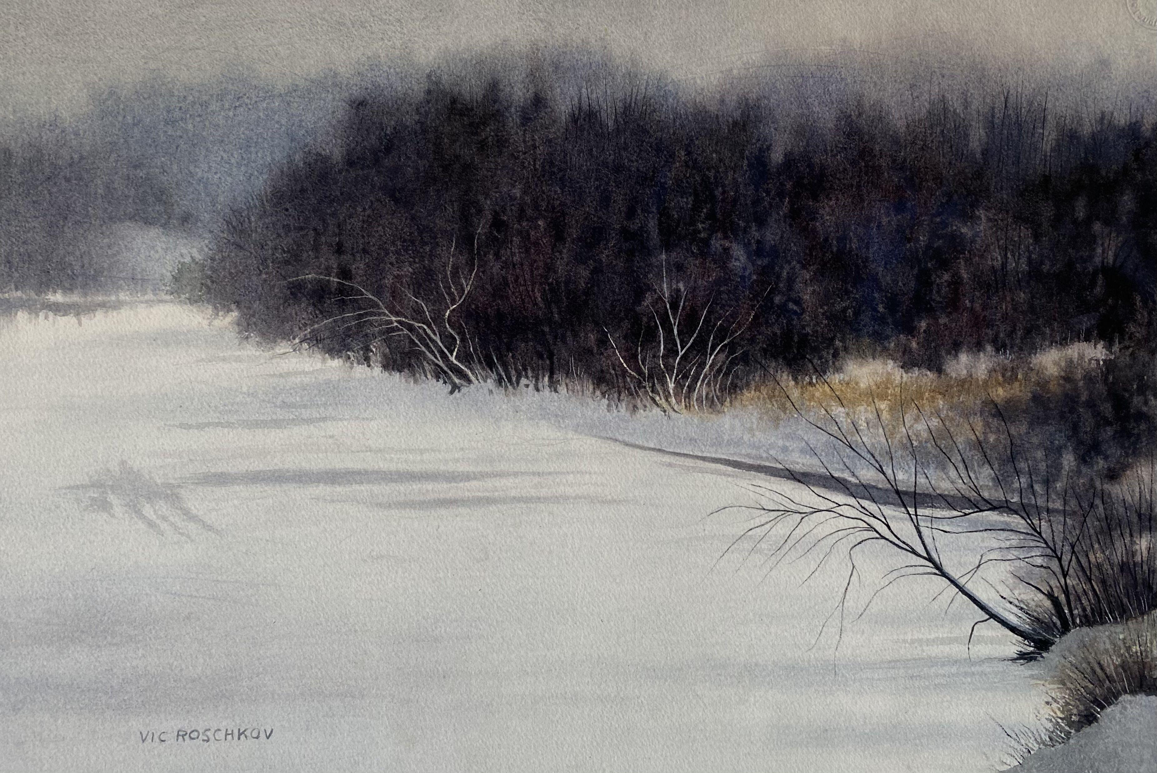 Winter Winde, Gemälde, Aquarell auf Aquarellpapier – Art von Victor Roschkov