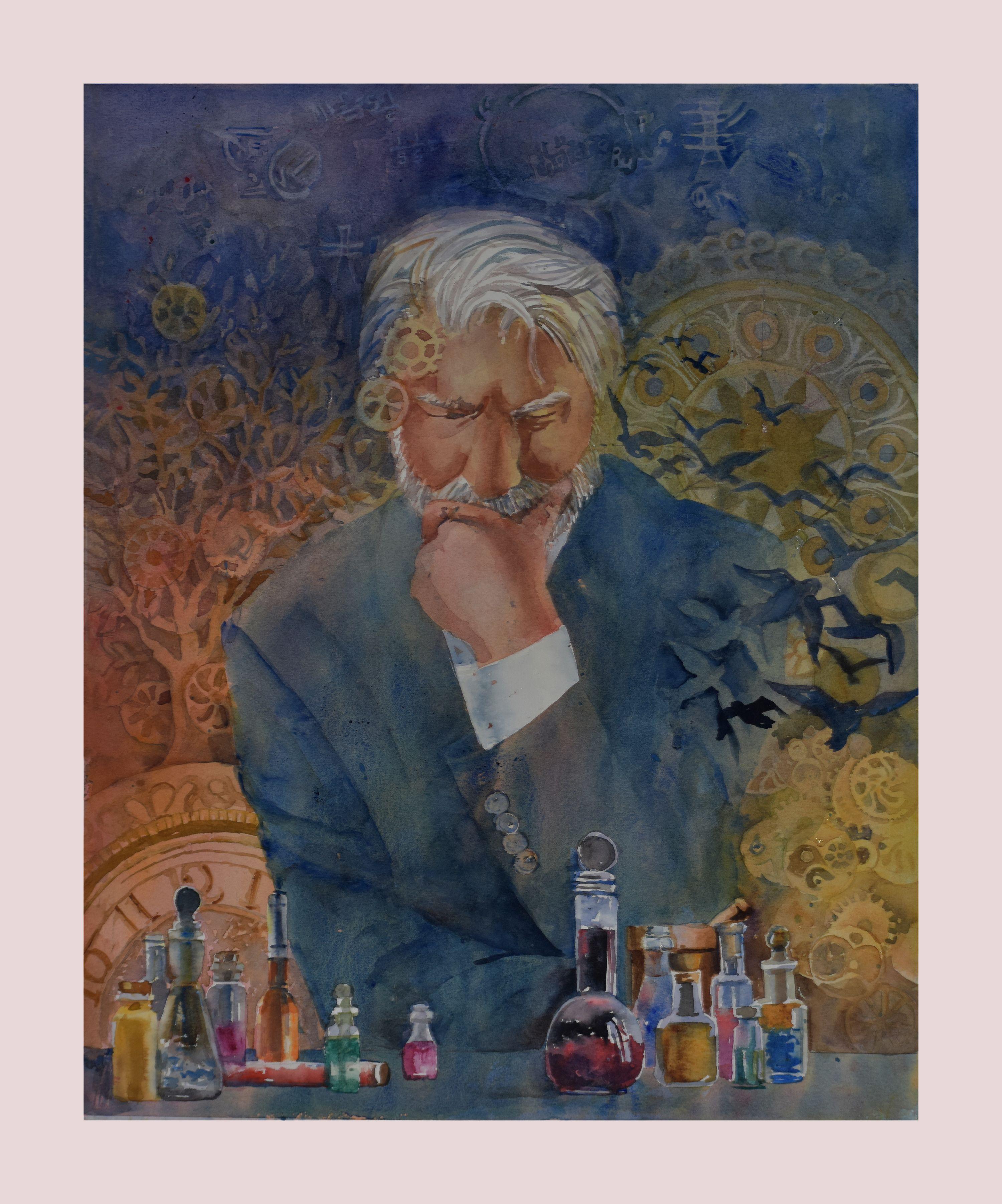 The Alchemist, Painting, Watercolor on Watercolor Paper - Realist Art by Terrece Beesley