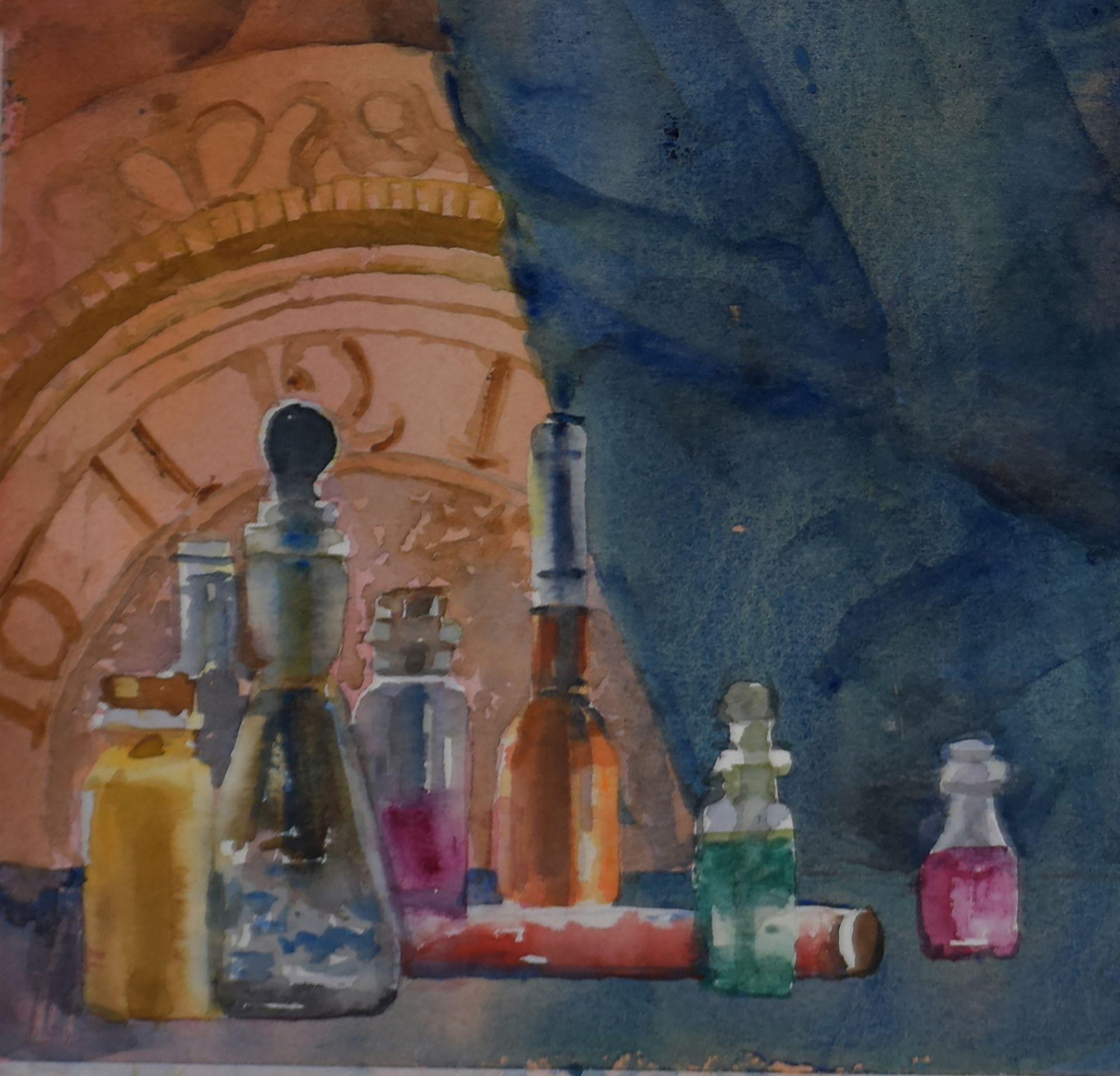 The Alchemist, Painting, Watercolor on Watercolor Paper For Sale 1