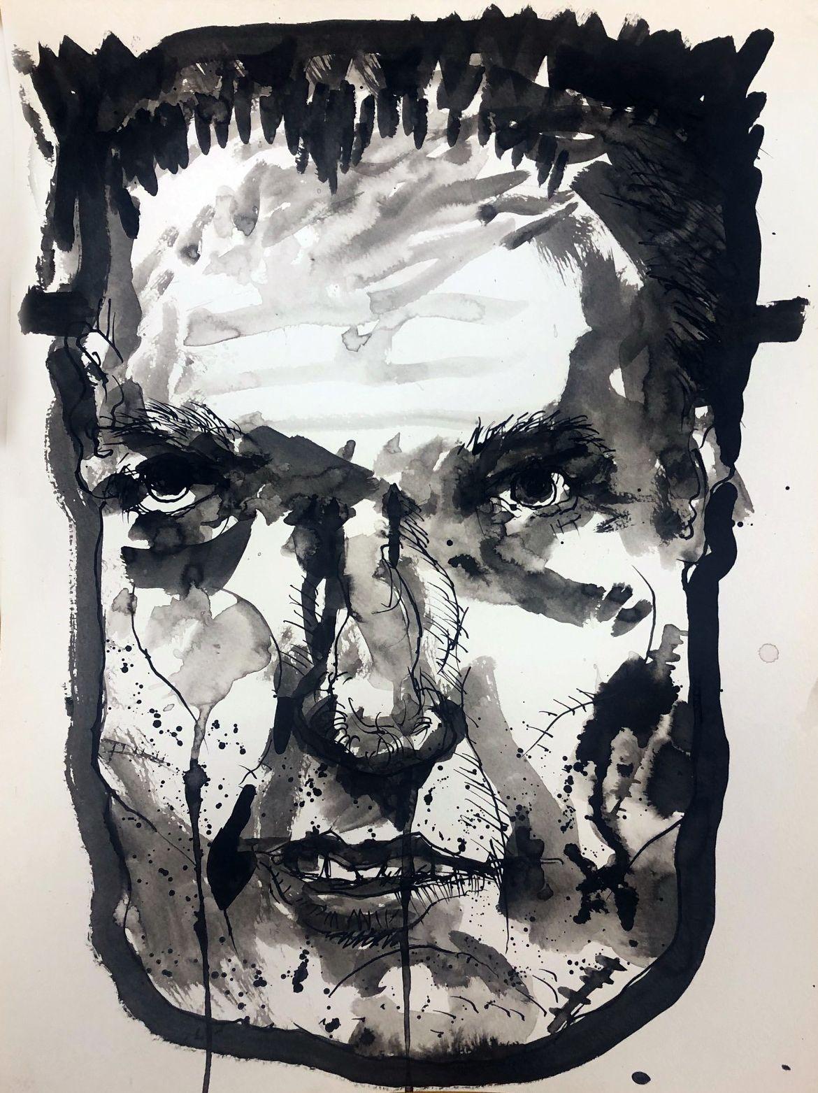 Frank N. Stein, Drawing, Pen & Ink on Watercolor Paper - Art by Edward Zelinsky
