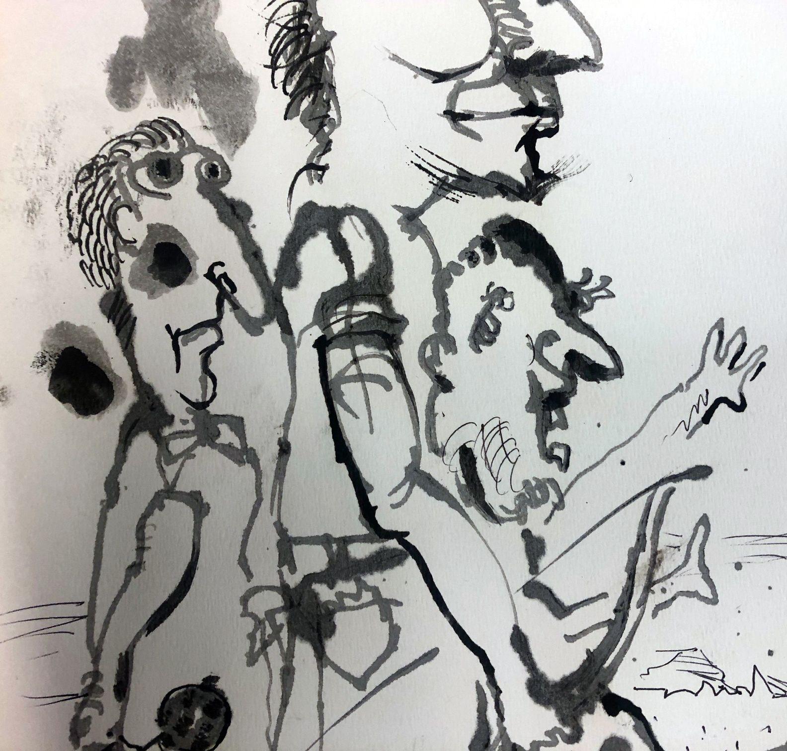 Kulture Klash, Disegno, penna e inchiostro su carta acquerellata - Art Contemporaneo di Edward Zelinsky