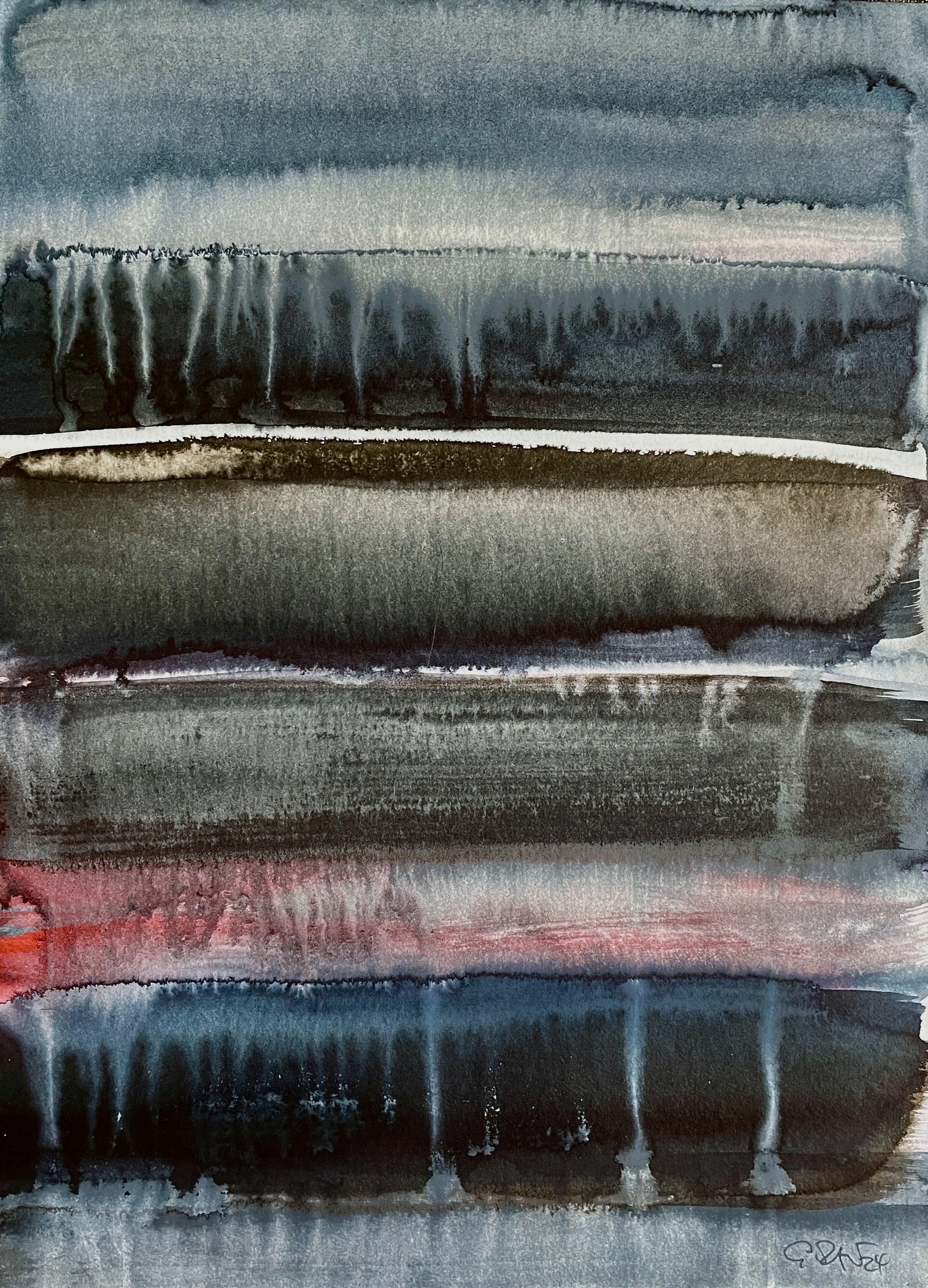 Abstract Drawing Gesa Reuter - Night, peinture, aquarelle sur papier