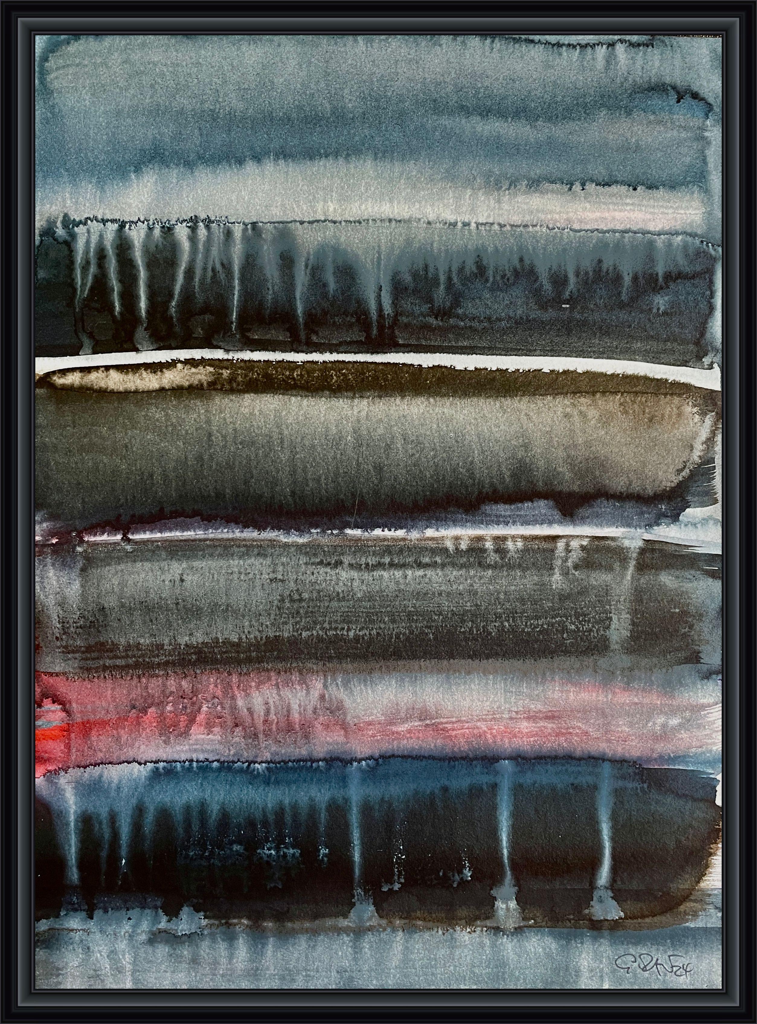 Night, peinture, aquarelle sur papier - Gris Abstract Drawing par Gesa Reuter