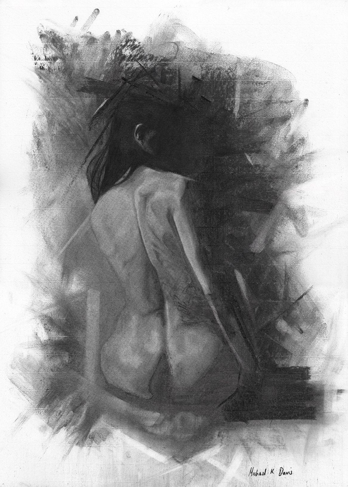 Katie, Drawing, Charcoal on Paper - Art by Michael K Davis