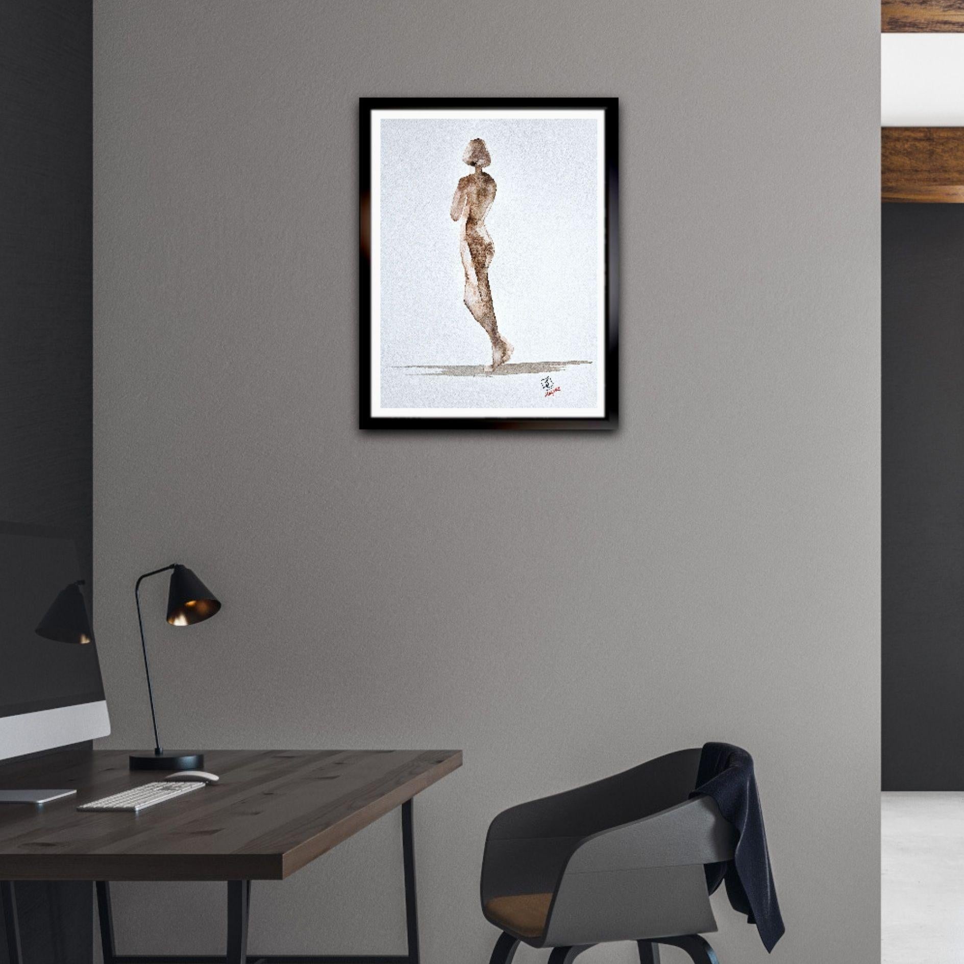 Schöner Akt, Gemälde, Aquarell auf Aquarellpapier im Angebot 1
