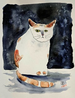 Cat Pose, Painting, Watercolor on Watercolor Paper