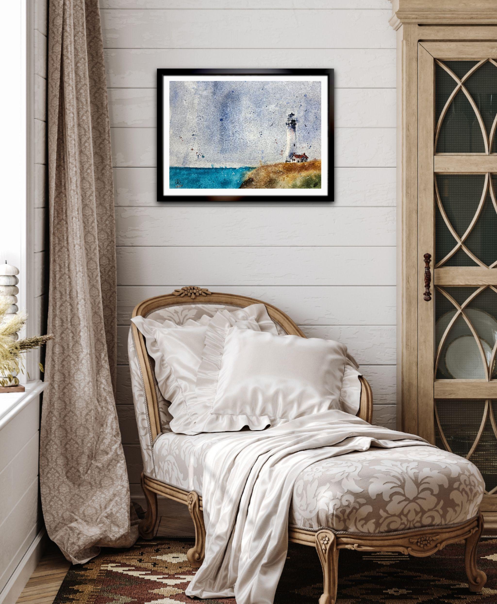 Pigeon Point Lighthouse, Painting, Watercolor on Watercolor Paper - Contemporary Art by Jim Lagasse