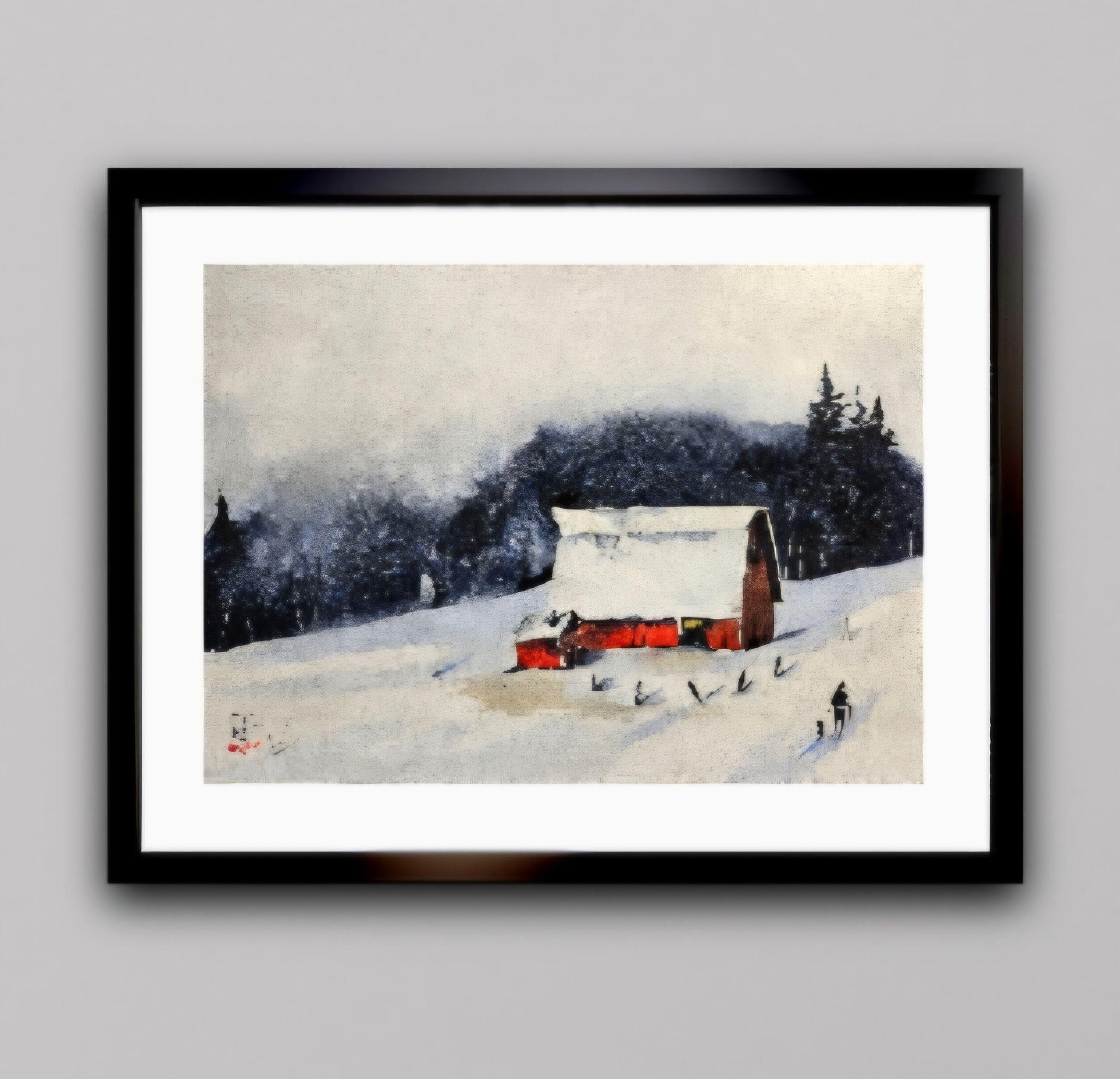 Red Barn, Painting, Watercolor on Watercolor Paper - Contemporary Art by Jim Lagasse