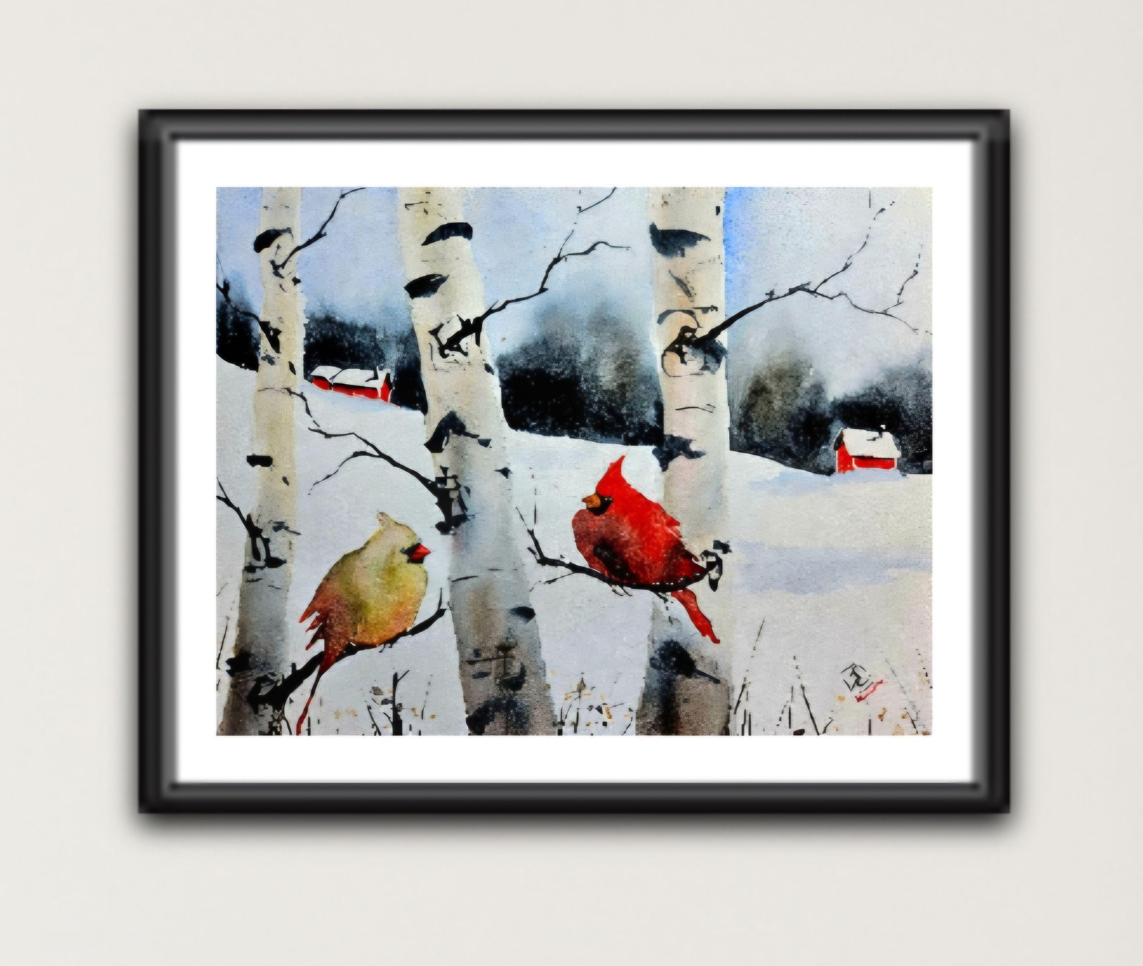 Cardenales, Pintura, Acuarela sobre papel de acuarela - Art de Jim Lagasse